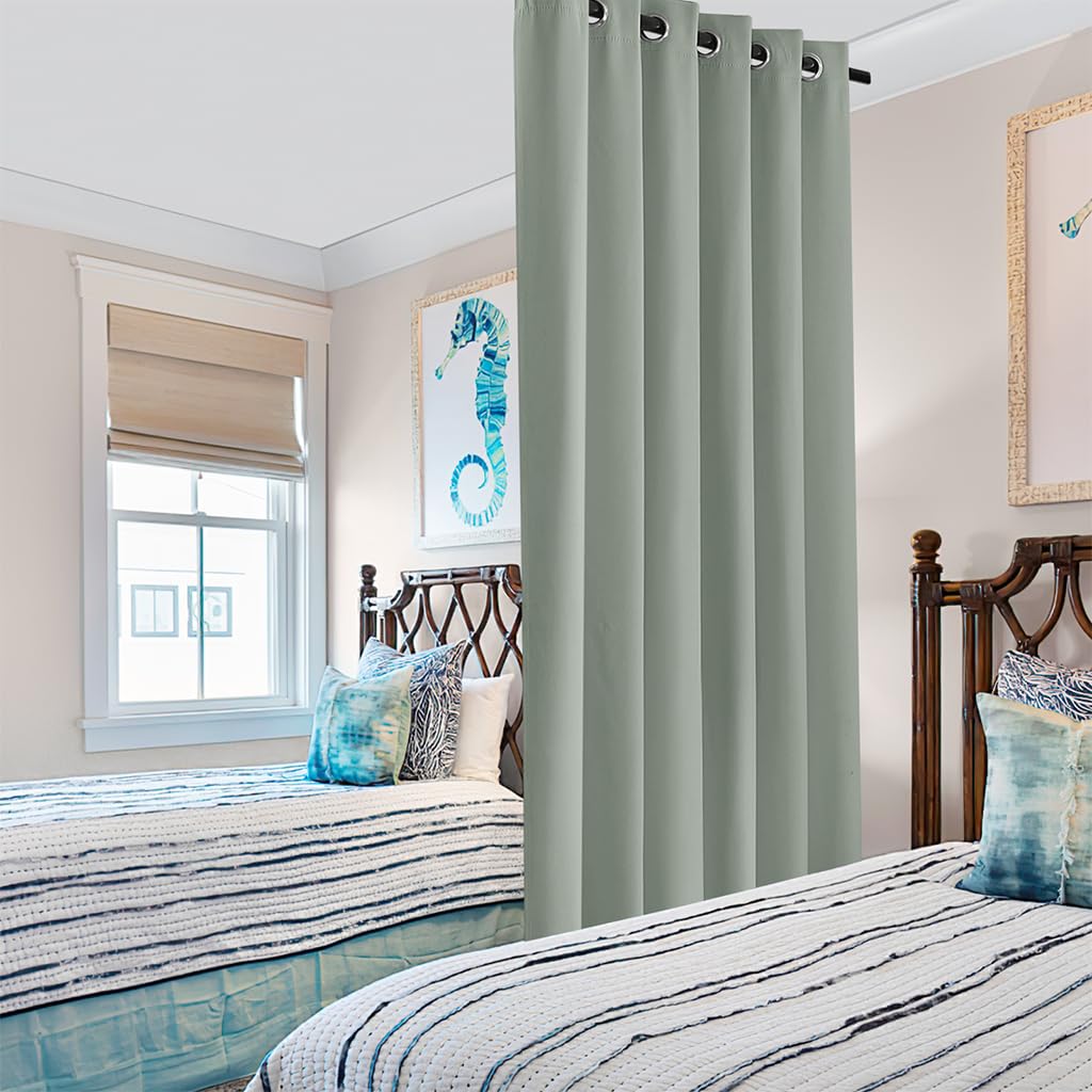 PONY DANCE Single Blackout Eyelet Door Curtain - Room Divider Curtain for Hotel Home Extra Wide Energy Saving Privacy Drape for Living Room, Bedroom, 1 Panel, 100" x 84" (W x D), Sage Green โ image 1