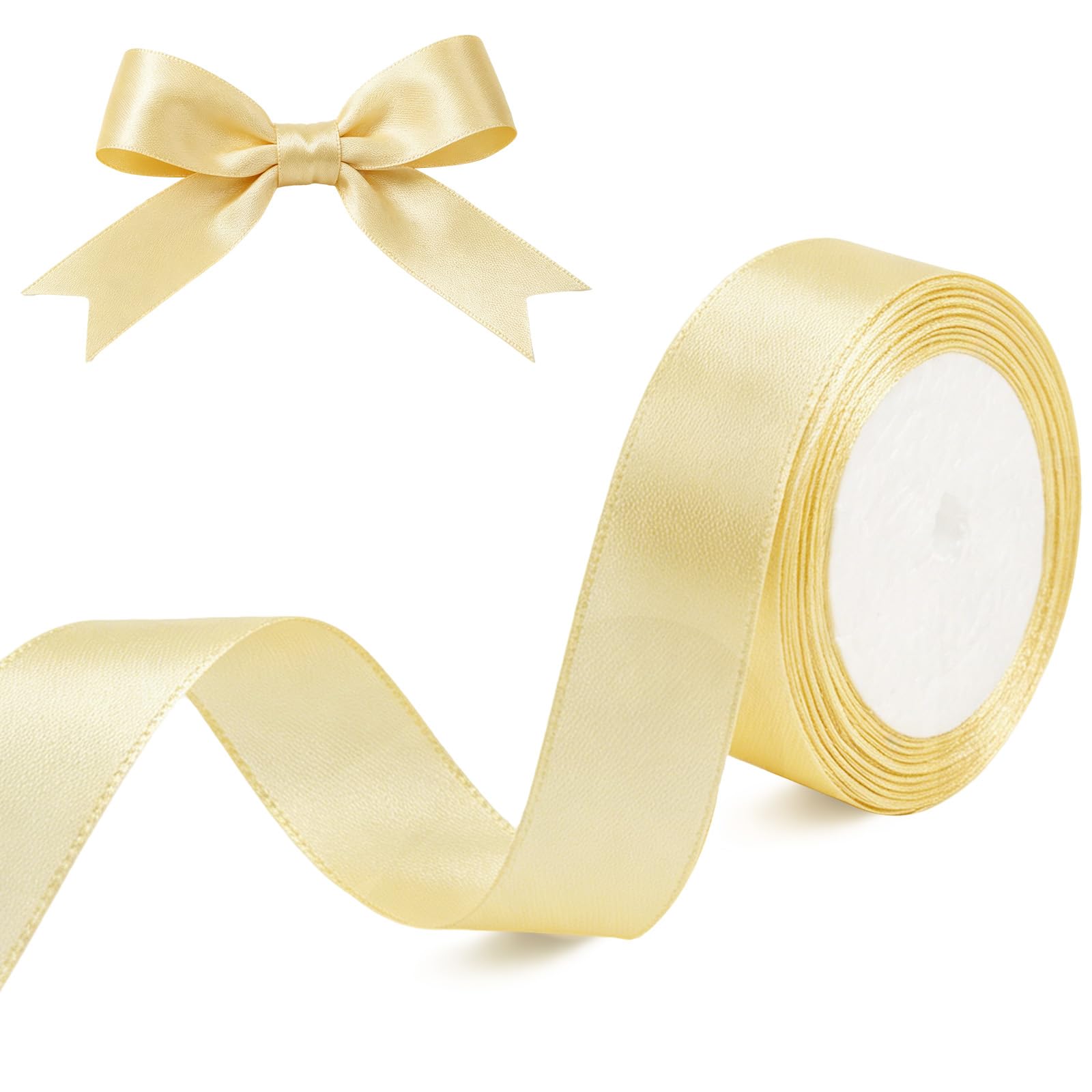 Gold Satin Ribbon, 20mm x 22m, Polyeste Thick Fabric Gift Wrap Ribbon for Craft, Flower Bouquets, DIY Sewing Project, Wedding, Bow Making and Valentines Christmas Decoration