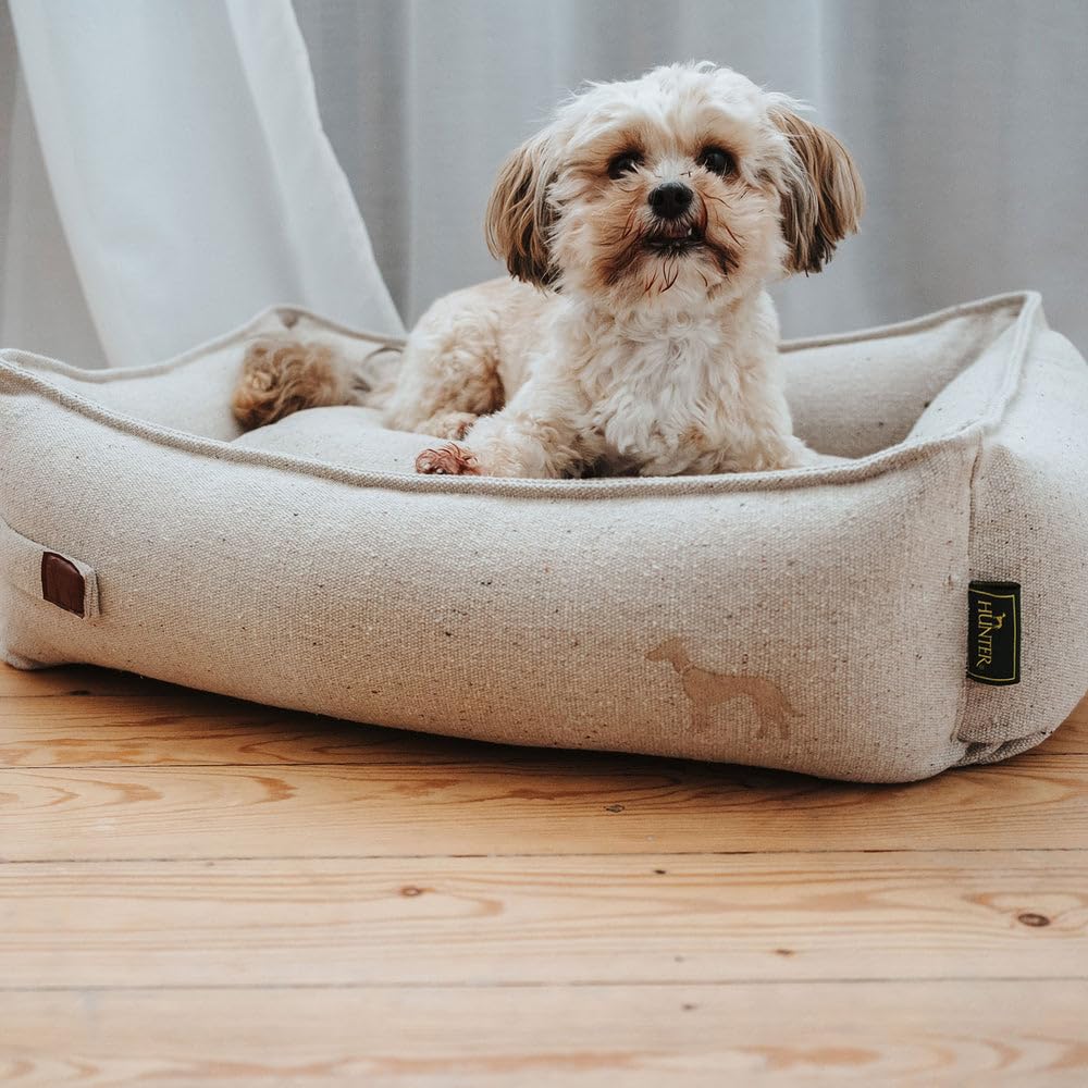 HUNTER Hundesofa Belluno, Farbe: Creme, mit robustem Strukturstoff, vorwiegend recycelte Materialien, nachhaltig, rutschhemmend, stilvoll und modern, Größe: M