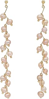 Sonateomber Real Freshwater Pearl Tassel Long Beaded Gold Earrings - White Purple Pink Rice - Gold Plated Drop Dangle Fish...