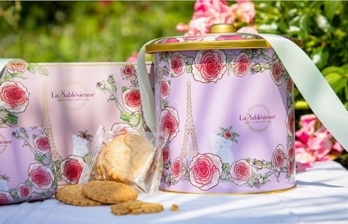 La Sablésienne, Morning in Paris - Lata redonda de mantequilla pura francesa (Shortbread), surtido de galletas, 8.8 onzas, importado