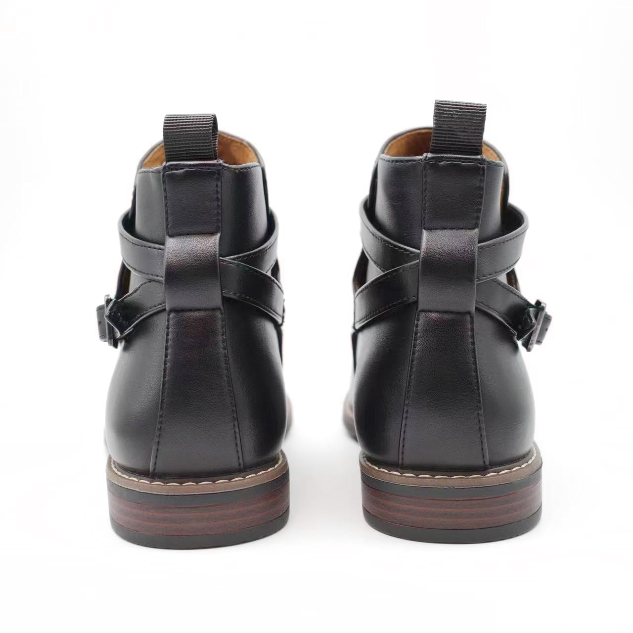 Finishing & Sewing Botines Chelsea para hombre de piel marrón con correa de hebilla