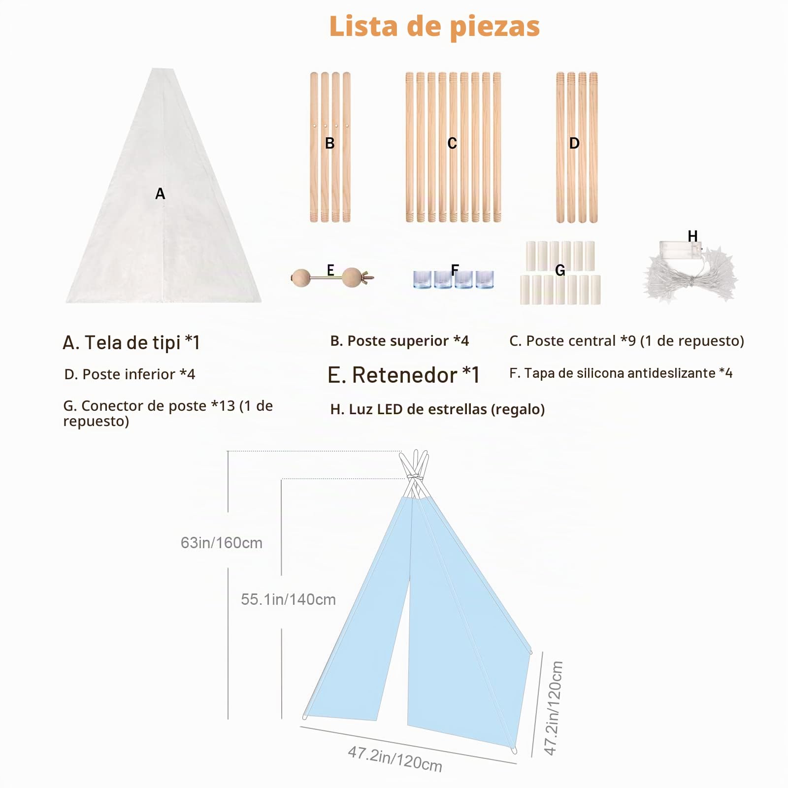 Tipi Infantil Tienda para niños con Luces de Hadas, Tienda de campaña para niños y niñas de Interior y Exterior