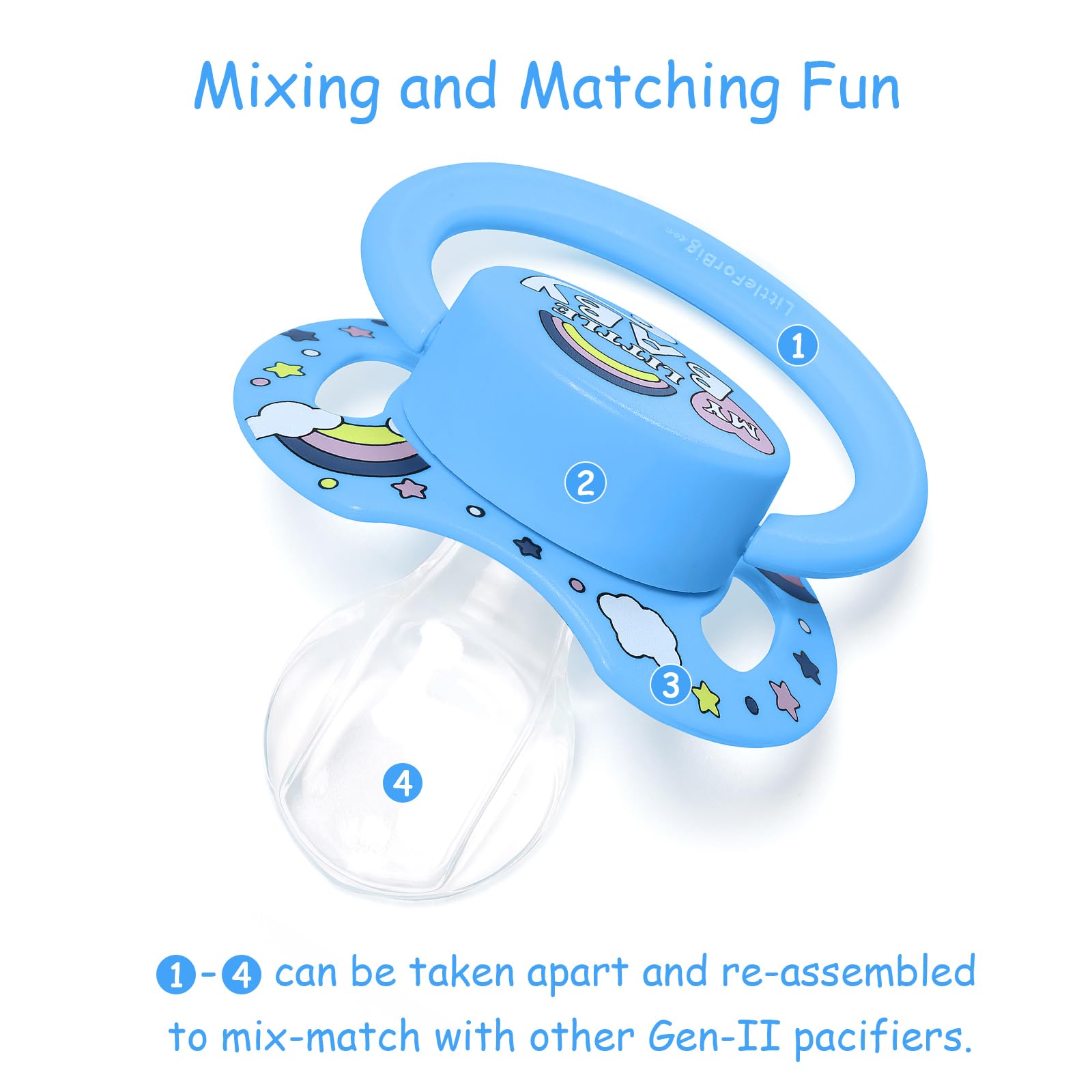LittleForBig Bigshield Generation-II Adult Sized Printed Pacifier My Little Baby Pattern Blue - Image 3