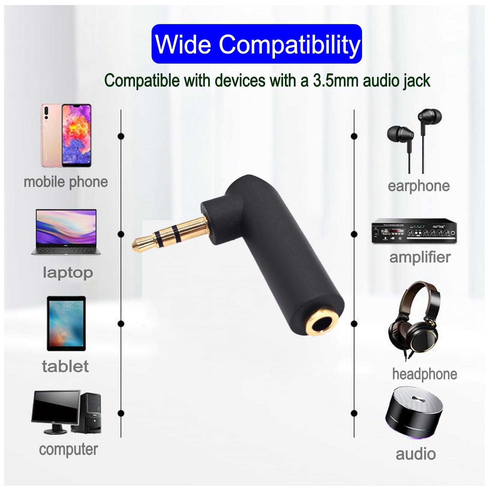 JZK 3,5 mm Adaptateur Jack coudé à 90°, convertisseur Audio stéréo TRS 3 pôles plaqué Or mâle vers Femelle, prolongateur Audio pour Casque AUX