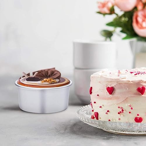 Vista 14 de HomeMall Molde redondo de aluminio de 4 pulgadas, 8 piezas antiadherentes Mini Cake Pan para hornear – Juego de sartenes para hornear pasteles