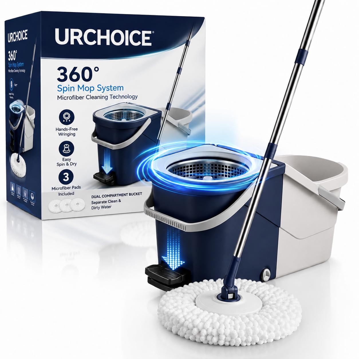 Spin Mop and Bucket with Wringer Set, Blue