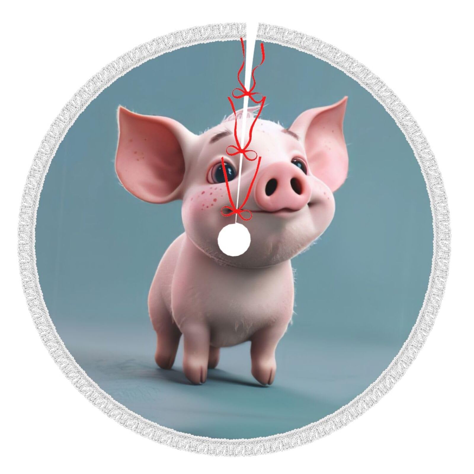 Jupe de sapin de Noël cochon dessin animé à pompons pour décoration de ferme