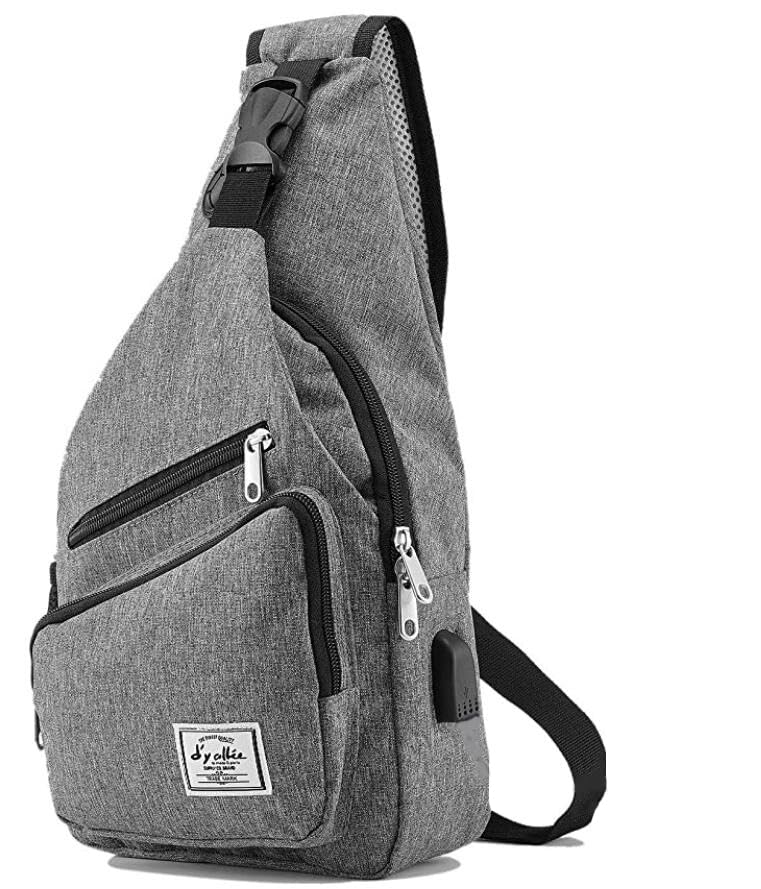Sac à bandoulière en nylon gris pour homme avec port de charge USB