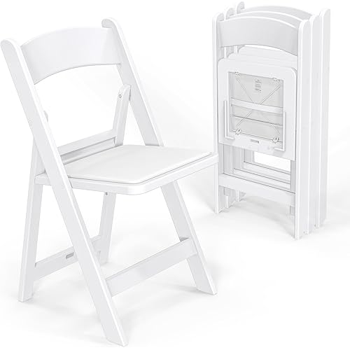 VINGLI Resin Folding Chairs with Cushion, Foldable Plastic Chair with Comfortable Padded Seats, Perfect for Event Party Indoor Outdoor, White, 4 PC