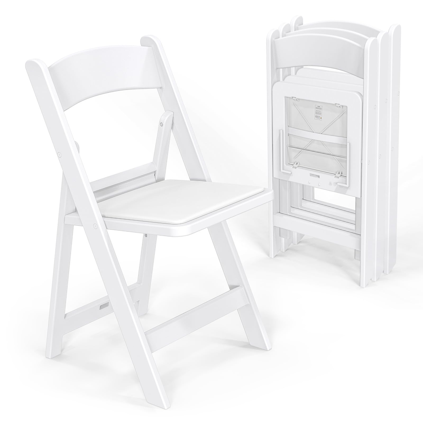 VINGLI Resin Folding Chairs with Cushion, Foldable Plastic Chair with Comfortable Padded Seats, Perfect for Event Party Indoor Outdoor, White, 4 PC