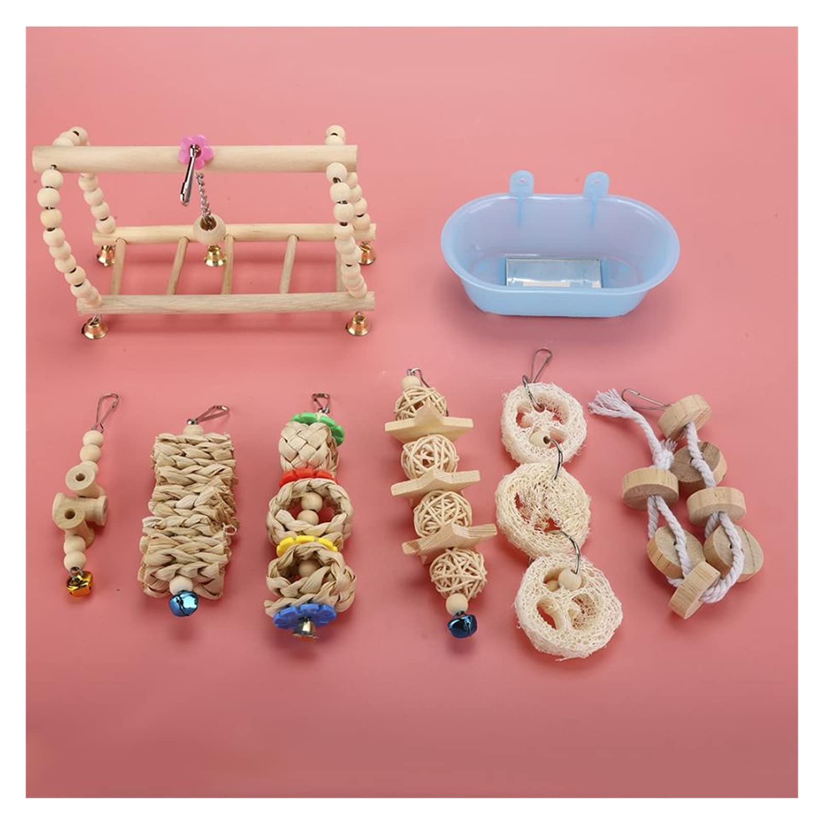 Vogelspielzeug 7 Teile/Satz Haustier Vogel Badewanne Spielzeug Hängende Papagei Klettern Leiter Biss Toys Pet Toy Swing Stand Budgie Sittich Käfig Spaß Spielzeug