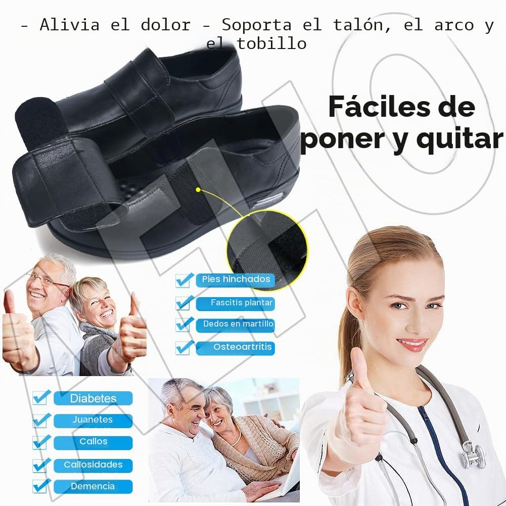 AEHO Zapatos Ortopédicos para Mujer de Ancho Especial, Sin Cordones, Impermeables, Cuero PU, Negro, 38 EU