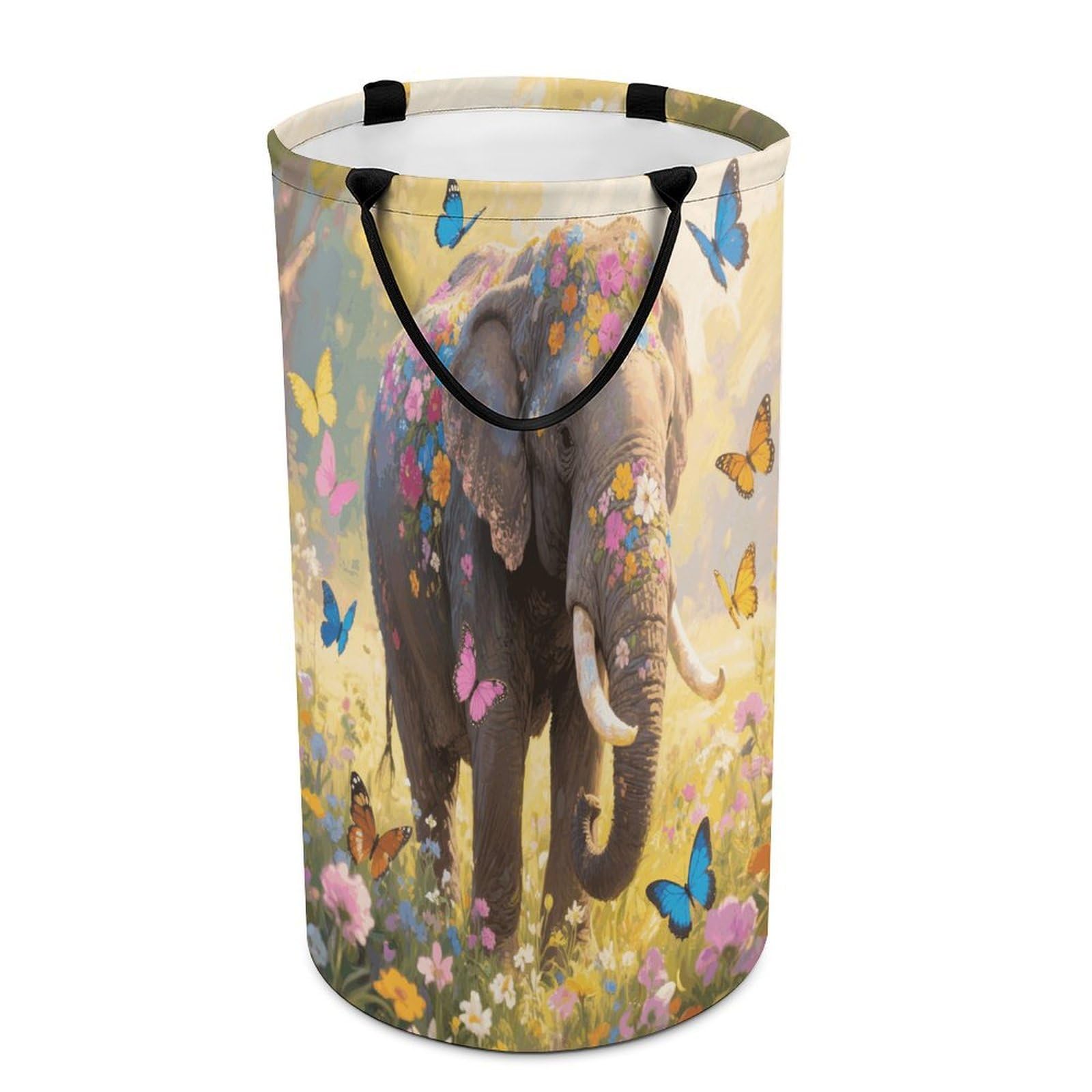 Butterfly Elephant Laundry Basket with Handles Large Collapsible Laundry Bag Freestanding Waterproof Clothes Hamper Decor Storage of Dirty Clothe for Family Bathroom 86L