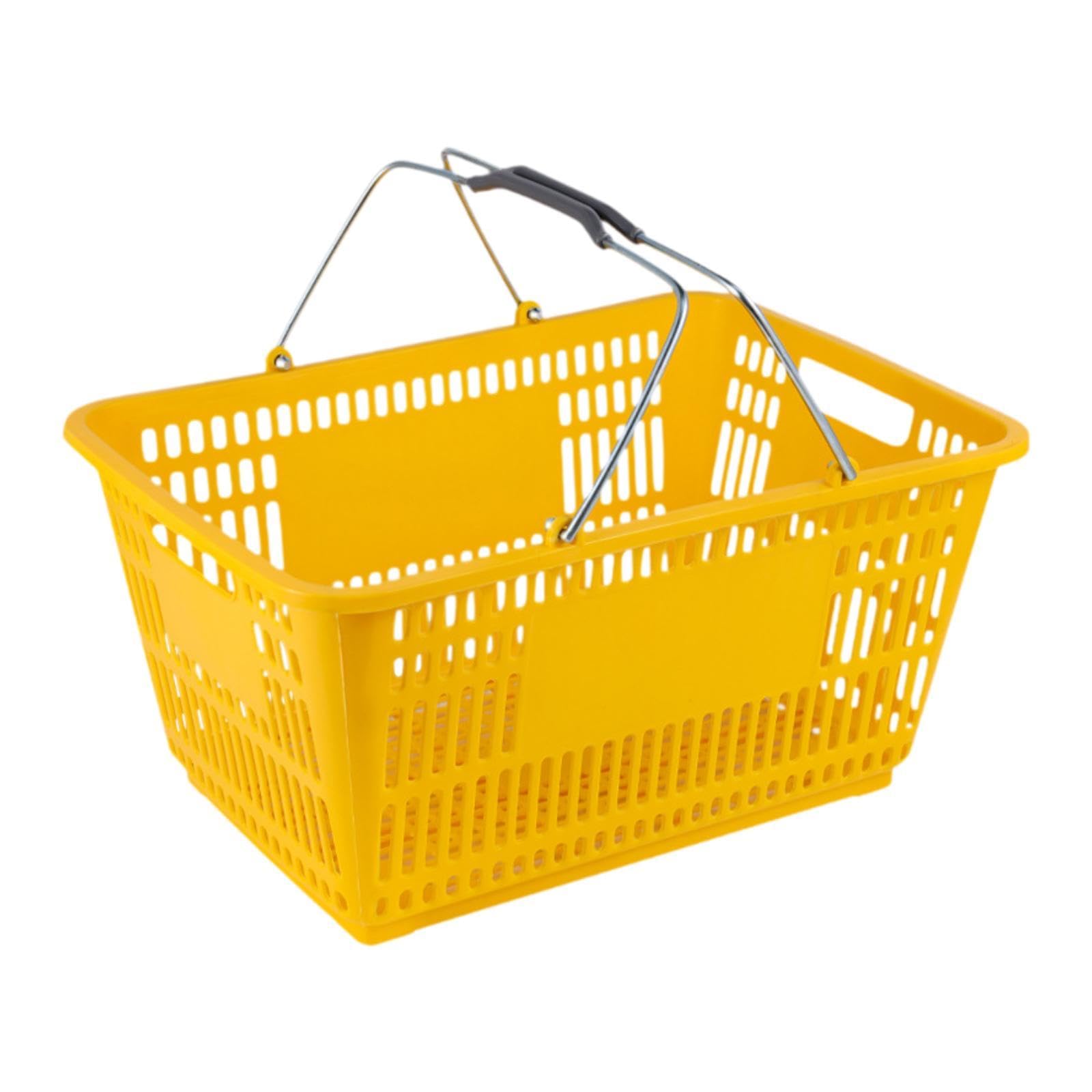Einkaufskorb, Supermarkt-Organizer, tragbarer und ergonomischer Eisen-Aufbewahrungskorb mit Griff für Lebensmittel, Spielzeug, Kosmetik, Gelb