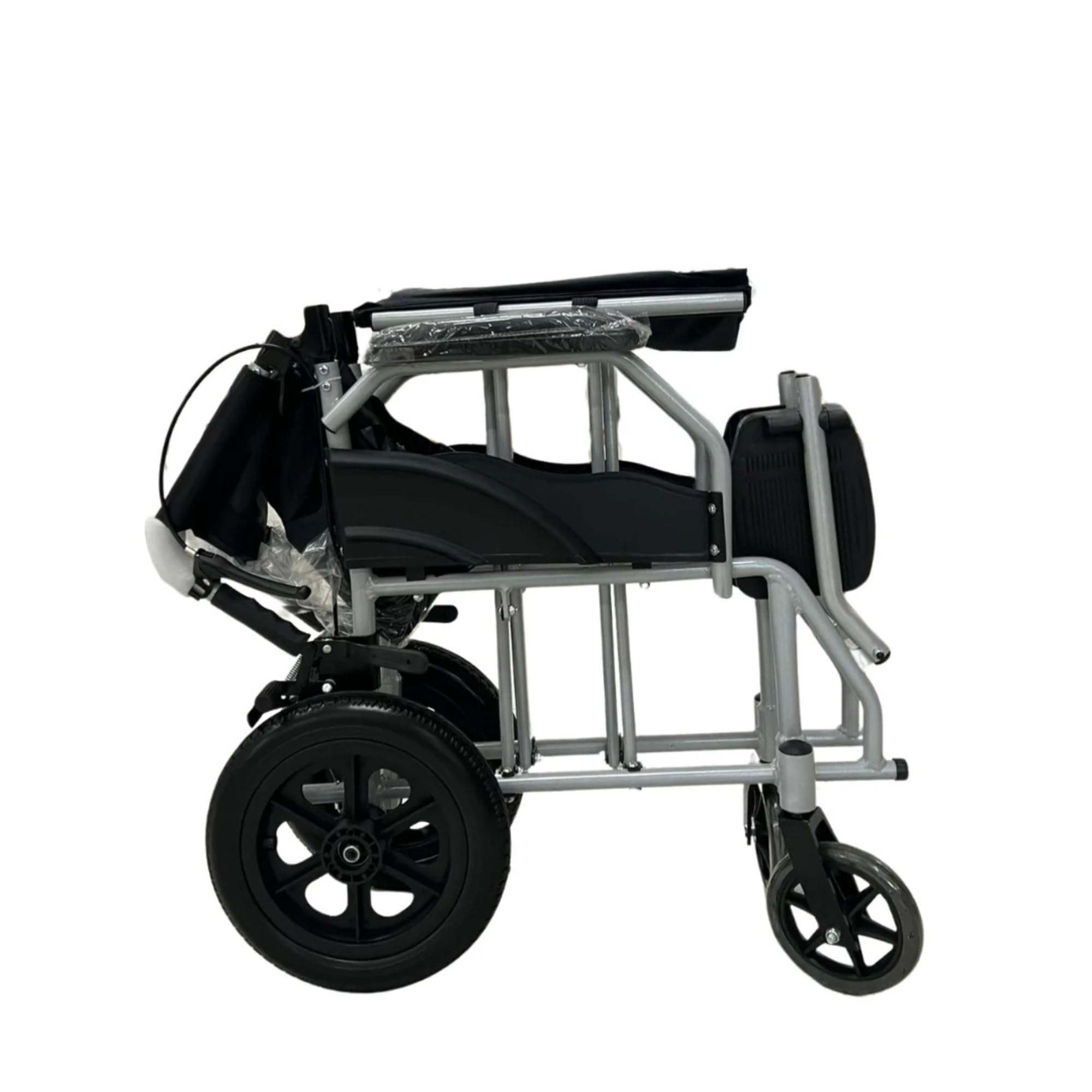 Sedia a Rotelle da Transito, Dimensioni Ridotte, Pieghevole, Alluminio, Leggera, Seduta 46 cm, Peso 12 KG, Per Interni e Spazi stretti