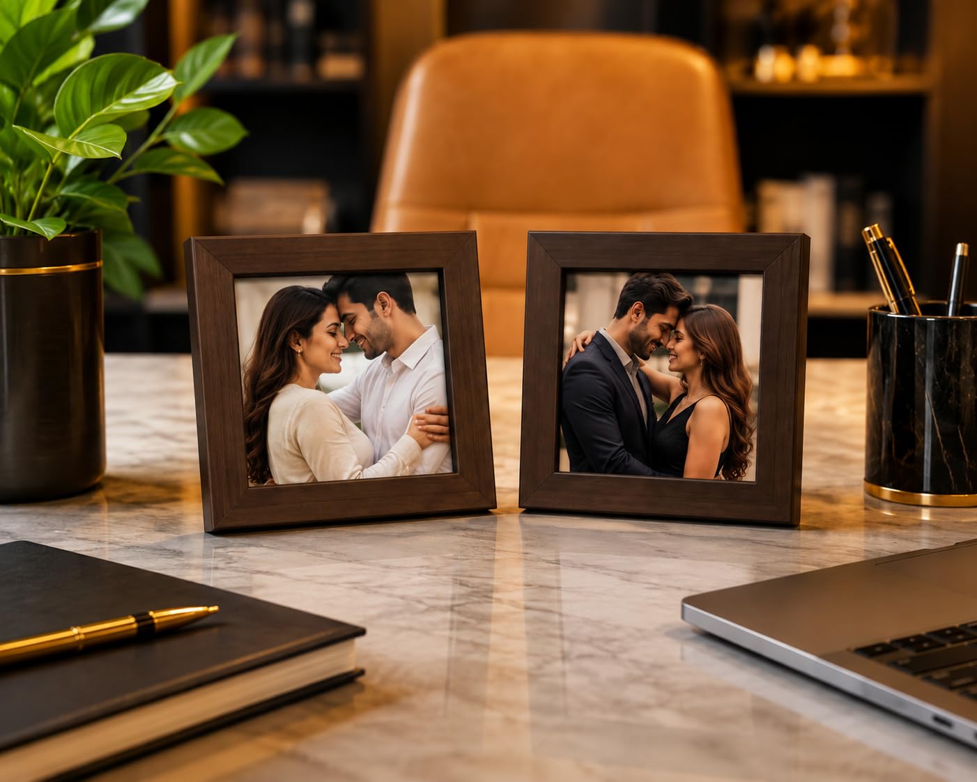 Vistara Frames Customizable 4x4 Photo Frame Set of 2 | White Table Top Photo Frames with Stand | Acrylic Front Personalized Picture Frames for Photos | Mini Photo Frame for Home Decor, Desk, Gifts (Brown)-image-35