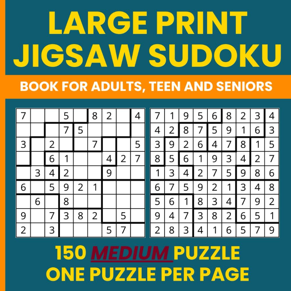 Medium Jigsaw Sudoku Puzzles Large Print - 150 Irregular Sudoku for Adults: Geometry Sudoku & Irregular Sudoku Brain Challenges with Big Font – One Puzzle Per Page