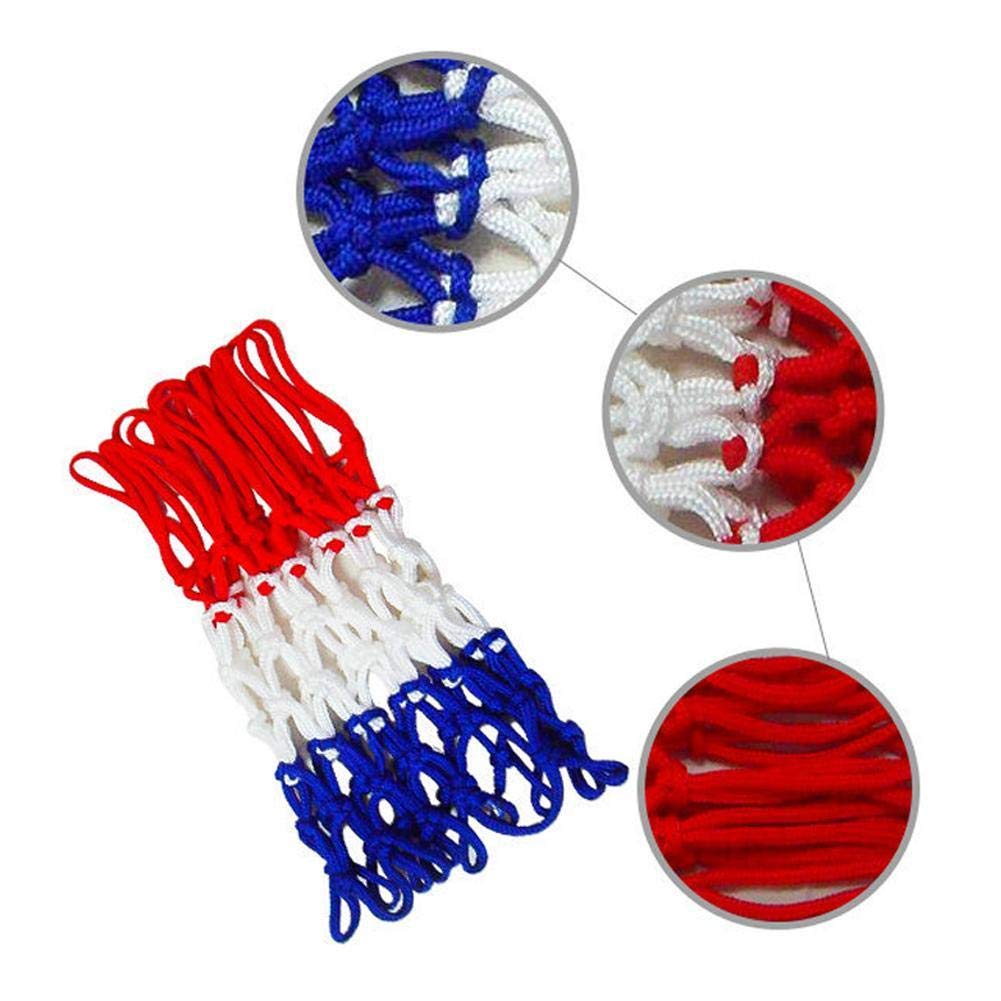 Rete di ricambio per canestro da basket resistente, in nylon intrecciato rosso/bianco/blu tricolore, resistente e durevole, adatta a cerchi standard interni o esterni, 12 passanti