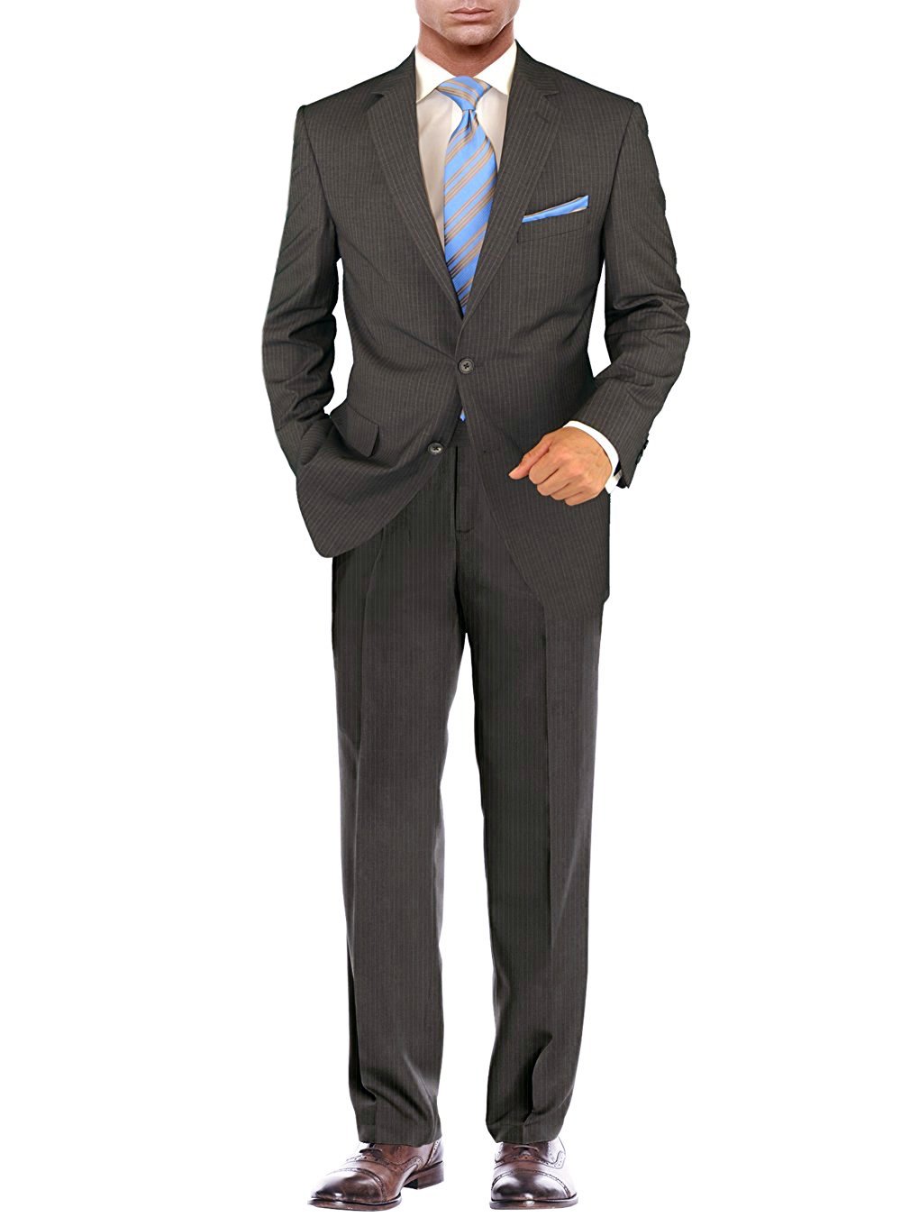 Salvatore Exte Men's Modern Two Button 2 piece Suit Jacket with Pant Striped
