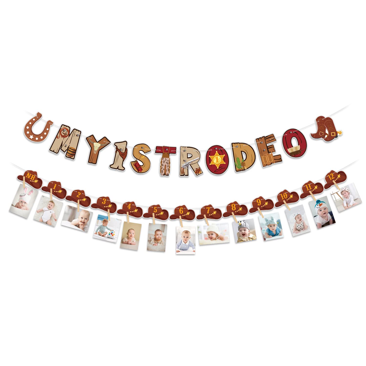 Western 1st Birthday Decorations, Include My First Rodeo Banner, Western Monthly Photo Banner, for Wild West Themed Boy First Birthday Party Western Party Supplies