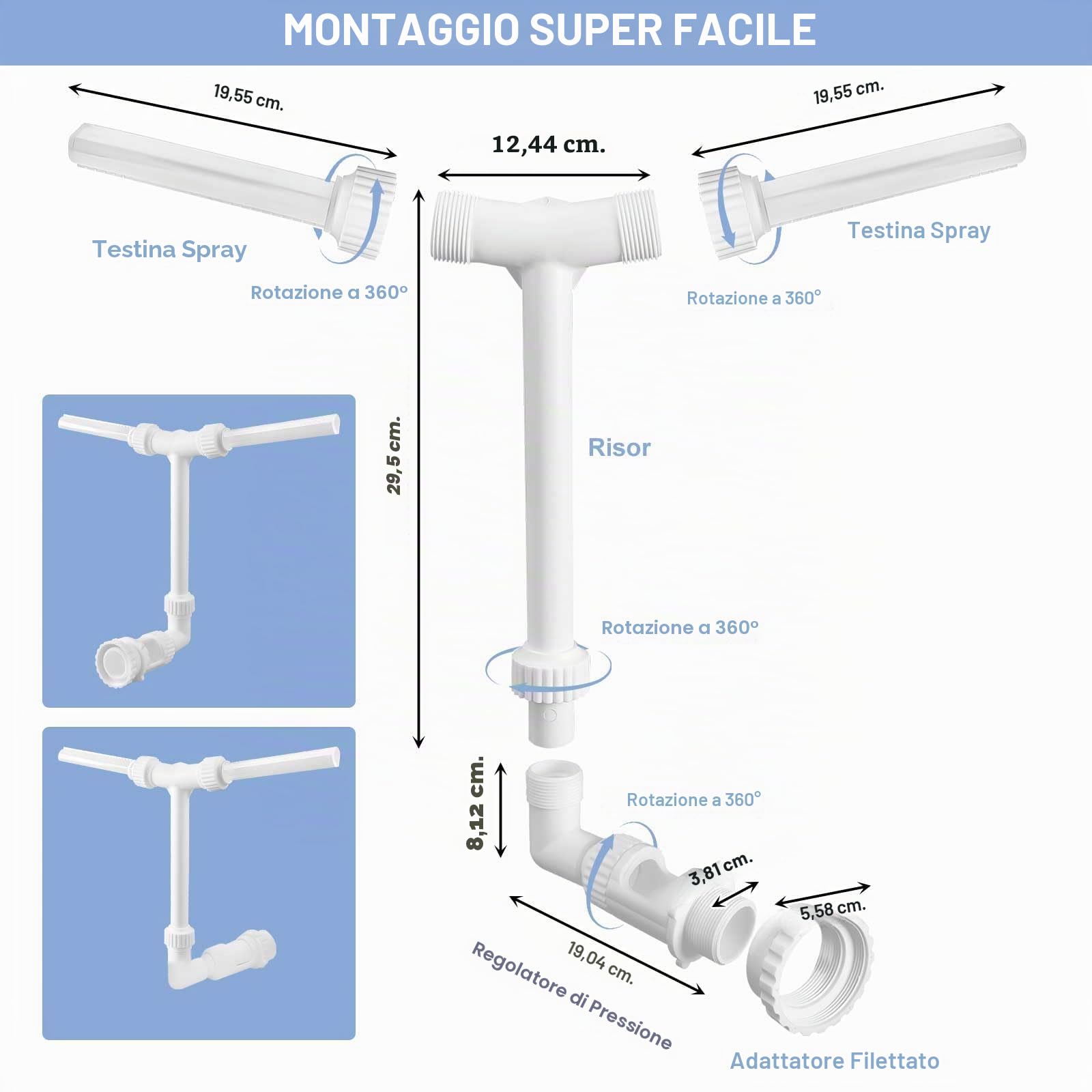 Fontana per Piscina con Doppia Testa a Cascata, Rotazione a 360°, Direzione del Flusso d'Acqua Regolabile, per Piscine Fuori Terra/Sotterranee, Spruzzatore a Cascata per Giardini Esterni Decorativi