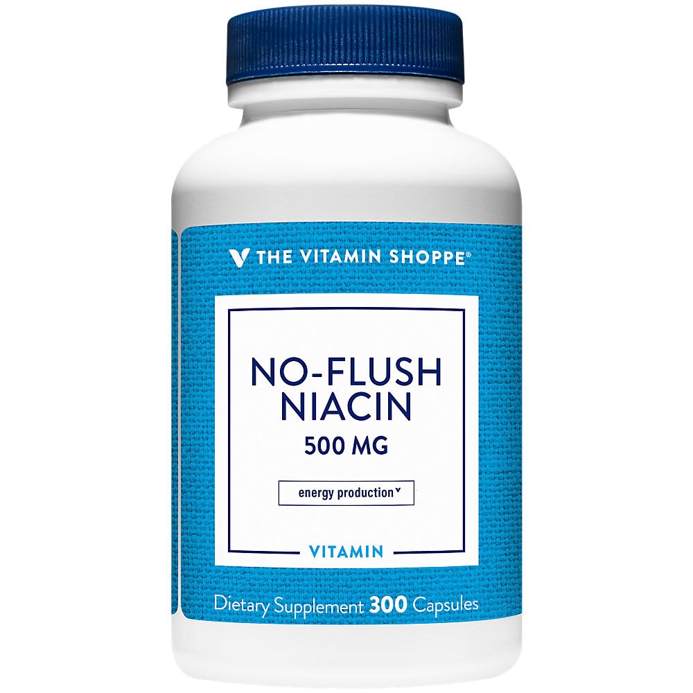 The Vitamin Shoppe No Flush Niacin 500mg - Cholesterol & Cardiovascular Support | Inositol Hexanicotinate | 300 Capsules | Flush-Free 300 Count (Pack of 1)