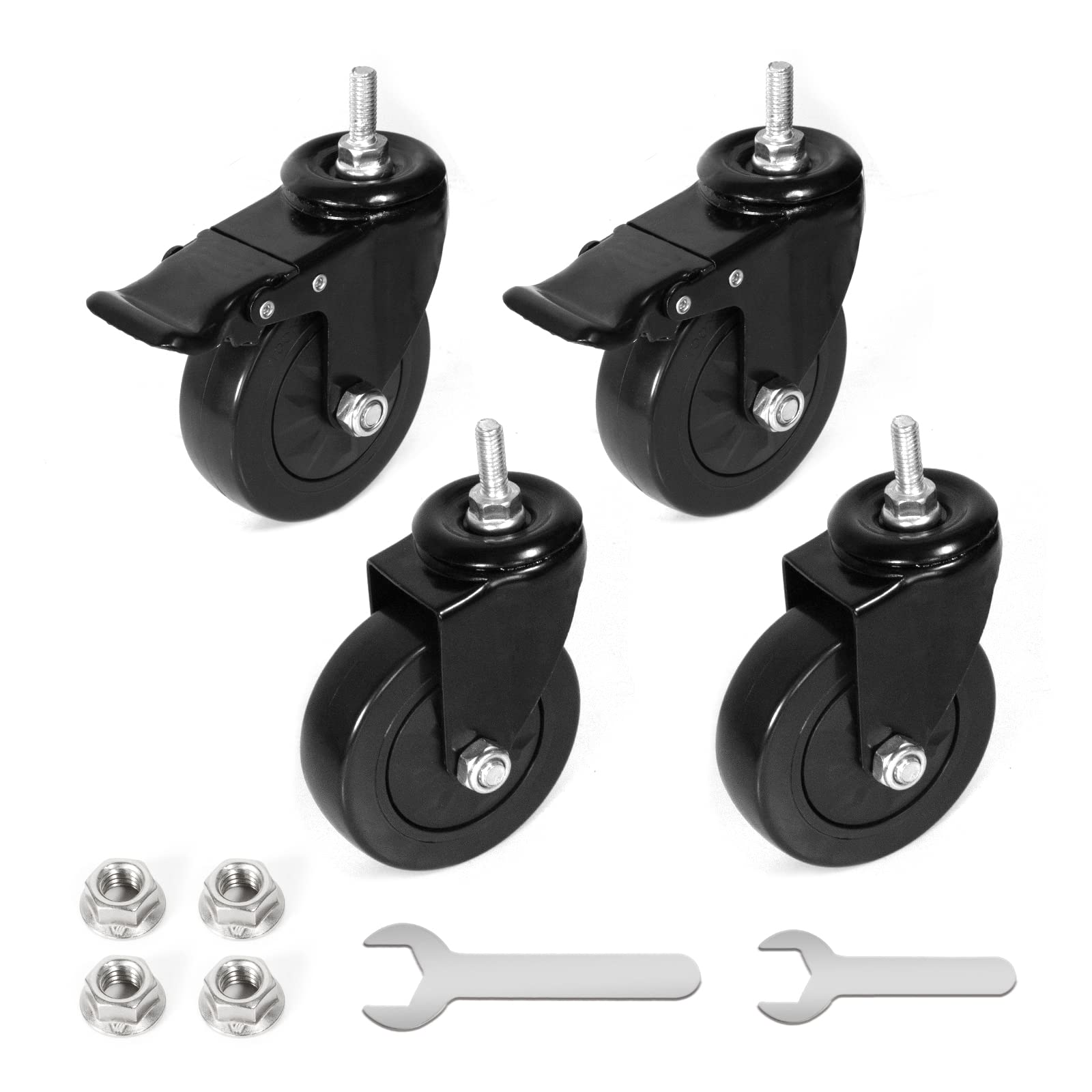 Caster Wheels 4 Inch Locking Stem Casters,Swivel Stem Casters Suitable for Original Big Size Green Egg Rolling Cart Mute Threaded Stem Casters Set of 4 Heavy Duty Castors Black