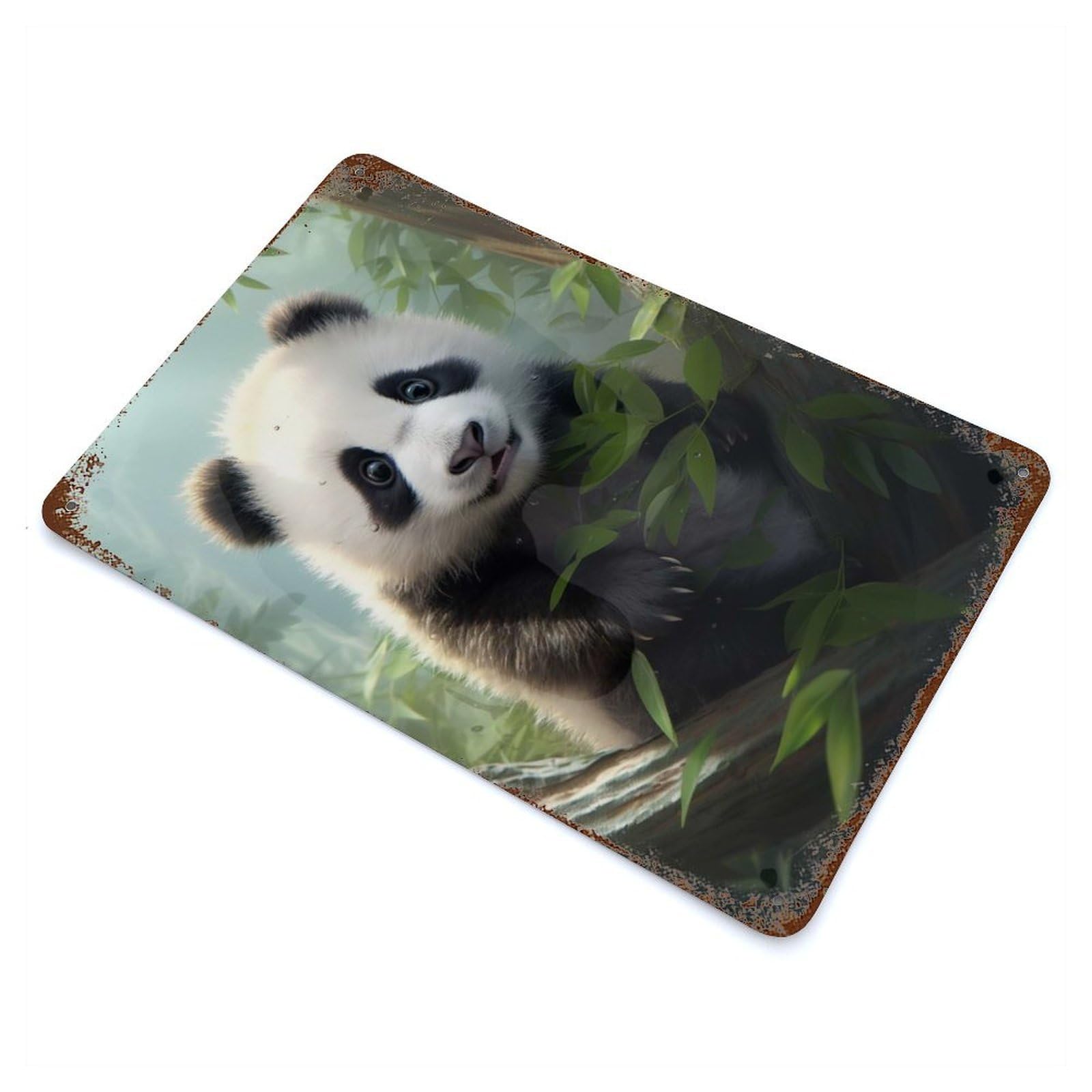 Cute Panda Rusty Metal Tin Sign 11.8"x7.9", Farmhouse Wall Decor for Farmhouse, Kitchen And Entryway Decor