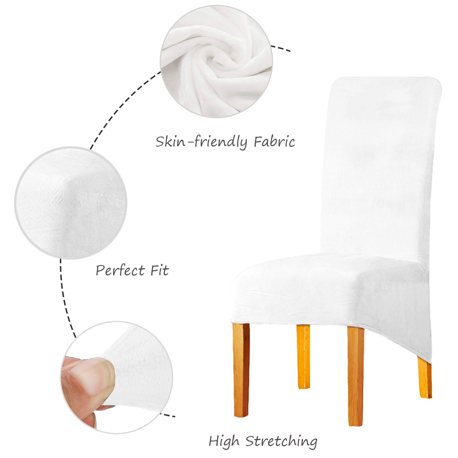 LANSHENG Fundas Cubiertas de Silla XL,Spandex elástico con Banda elástica, Fundas de Terciopelo para Silla de Comedor Grande para Restaurante, Banquete de Fiesta de Hotel (Blanco,4 Fundas(XL))