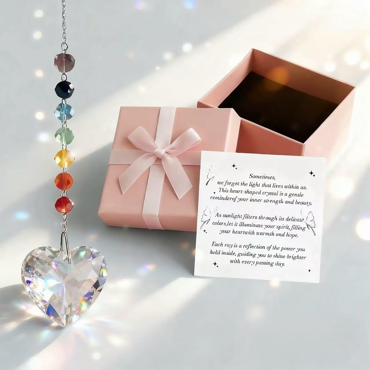 Inspirational Friendship Gift for Women, New Beginnings Gift for Her Friends Coworkers Her Wife Mom Daughter Sister Aunt, Heart Crystals Sun Catcher, Window/Car Hanging Accessory, Includes Gift Box