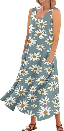 Plus Size Cotton Linen Summer Dresses for Curvy Women 2025 Sleeveless Maxi Vacation Beach Sundresses with Pockets