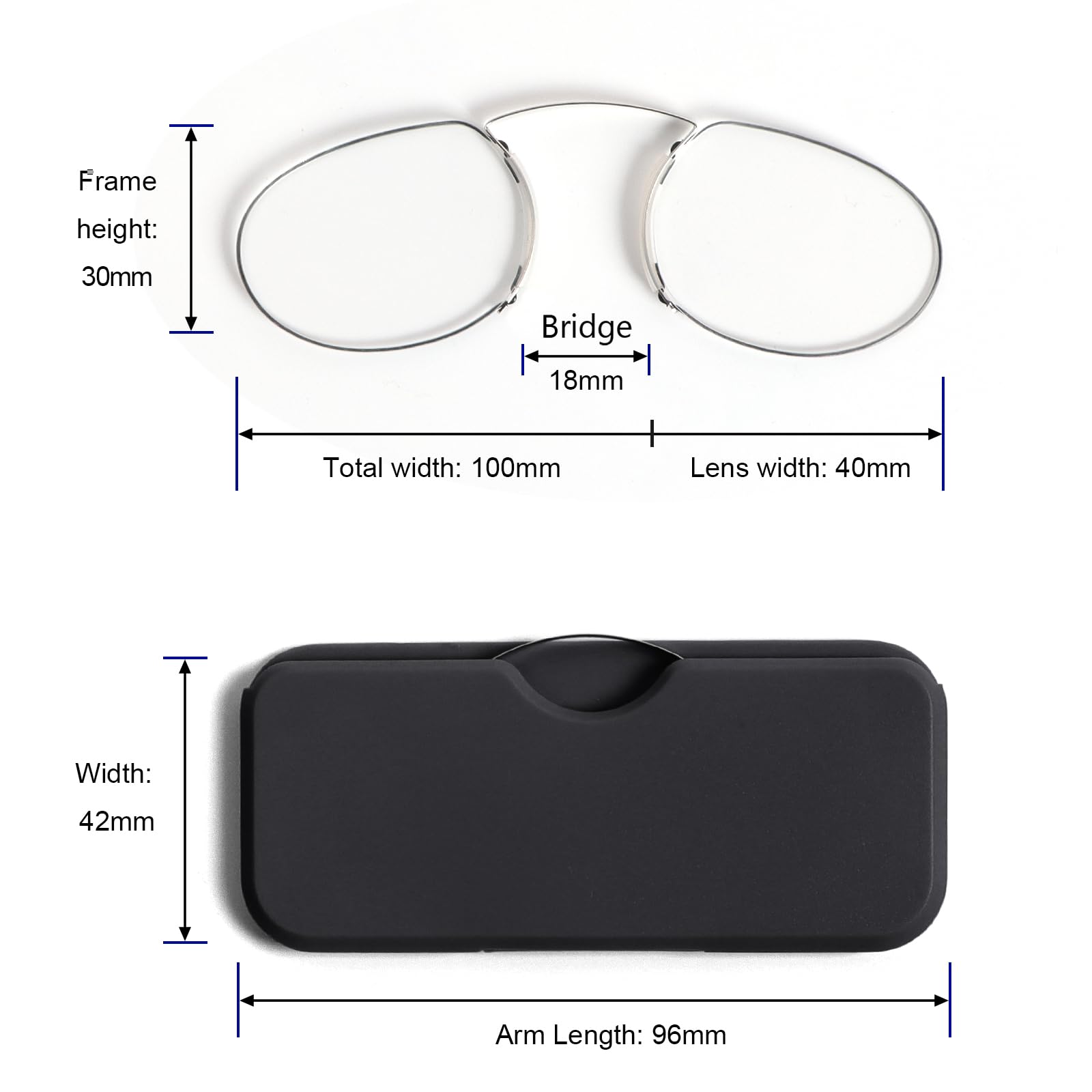 MMOWW Gafas de Lectura con Estuche Compacto Universal para Hombres y Mujeres, Monóculo Ultraligero de Ayuda a la Lectura Mini Clip Nasal Envoltura de Alambre sin Montura
