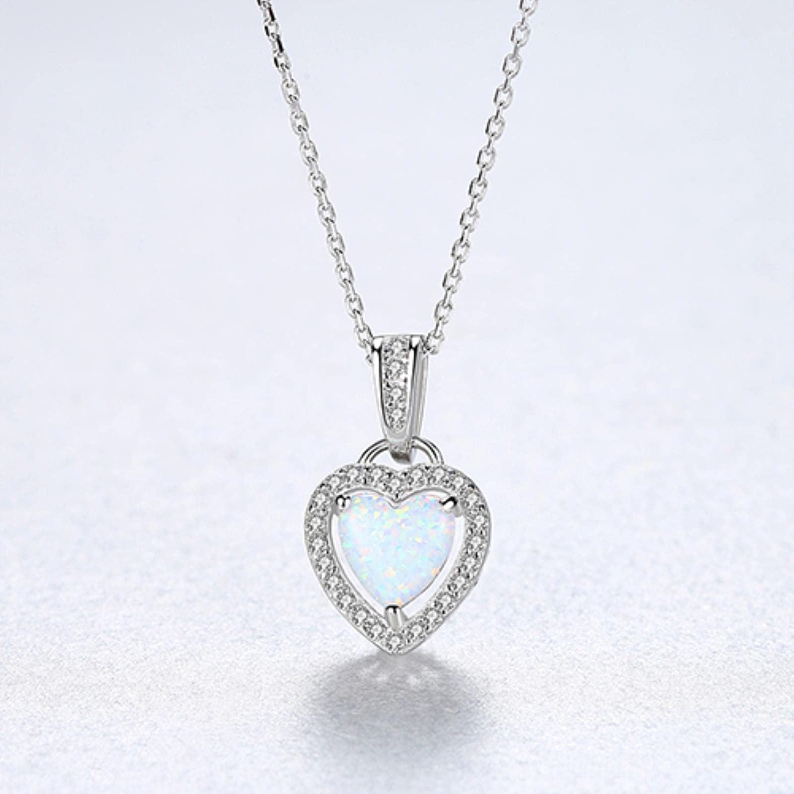 Salan Women's Silver 925 Sterling Heart Fire Opal Pendant Necklace For Sparkling Love Necklace Fine Jewelry Valentine's Day Gifts