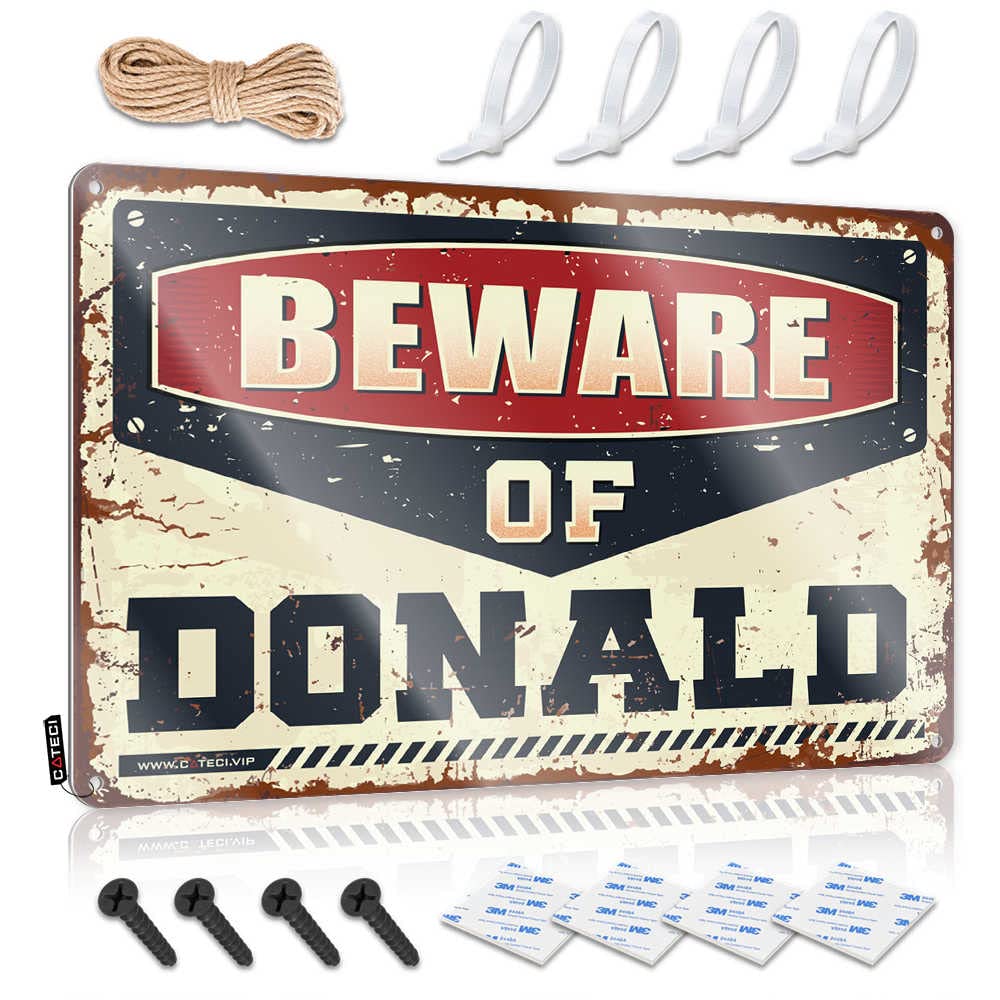 HELIOFORGE Bar Open Metal Sign Beware Of Donald Sign Funny Sarcastic Signs Funny Home Bar Signs(30X40CM)