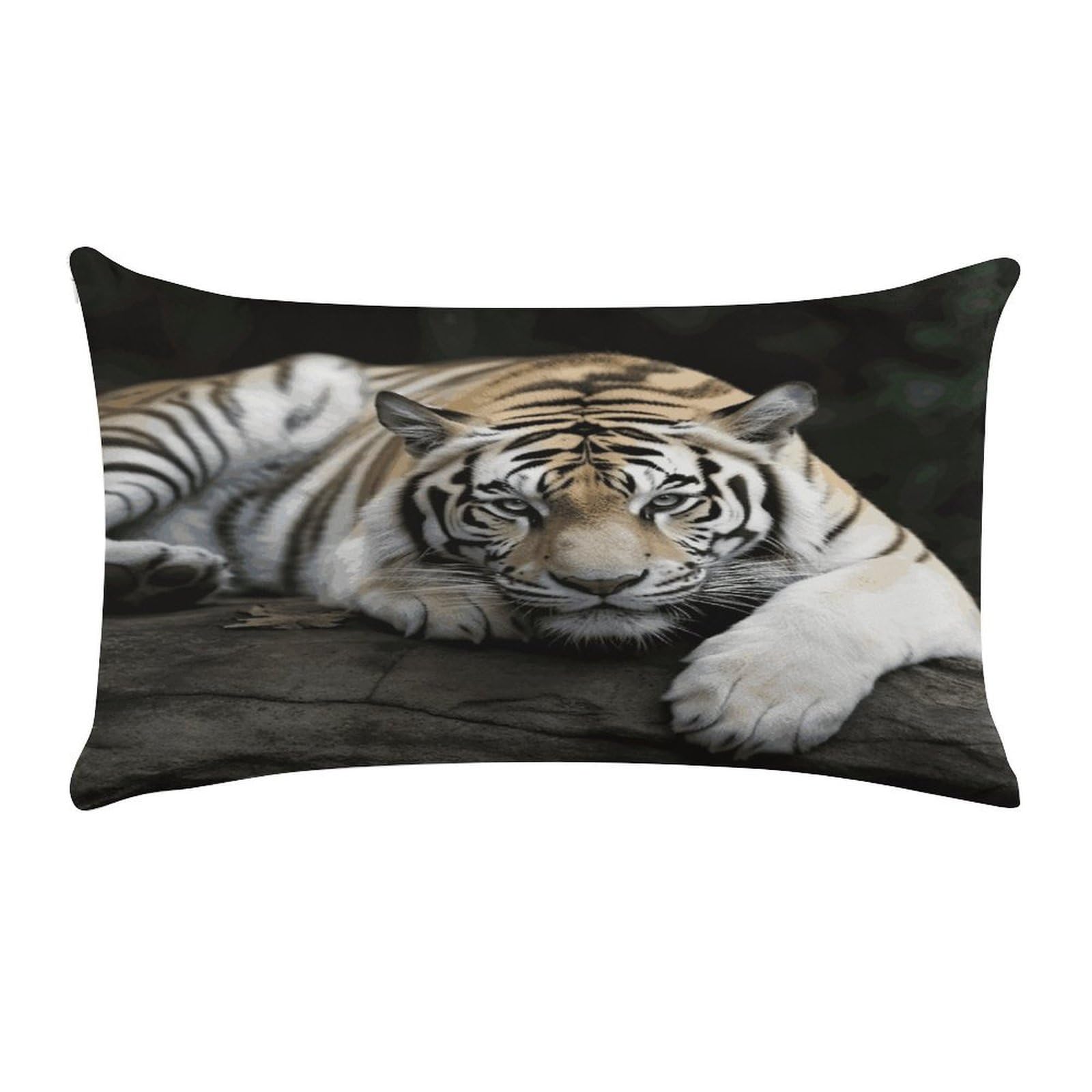 LDGSUPH Tiger Lie On Rock Throw Pillow Cover with Zipper Long Throw Pillow Case Anti-Fading Pillow Protector Super Soft Decorative Cushion Case Exquisite Plush Pillowcase12 X 20 in