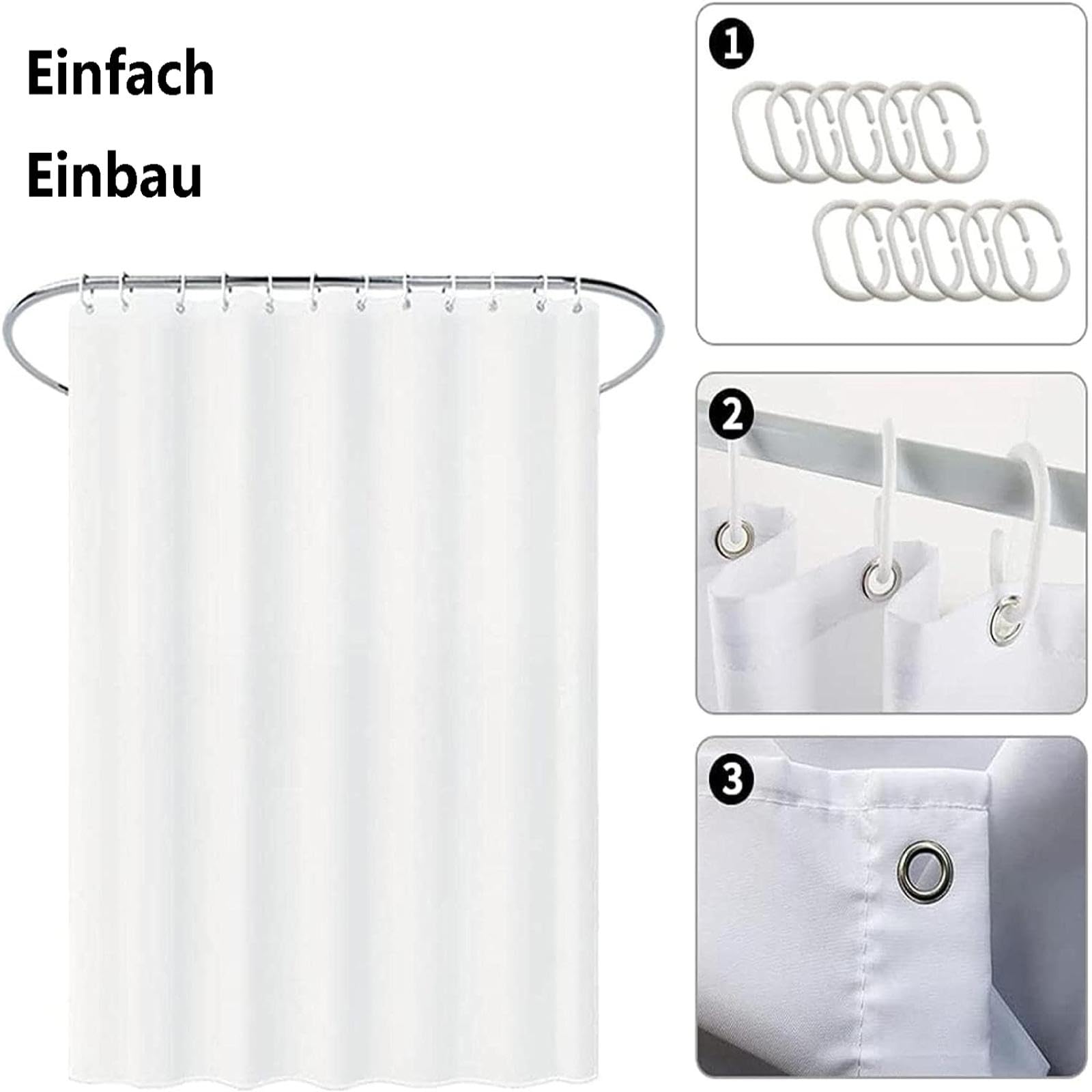 Rideau de douche en tissu imperméable 160 x 200 cm, résistant à la moisissure, rideau de salle de bain à séchage rapide pour baignoire et douche, comprend 12 crochets, lavable en machine, durable et