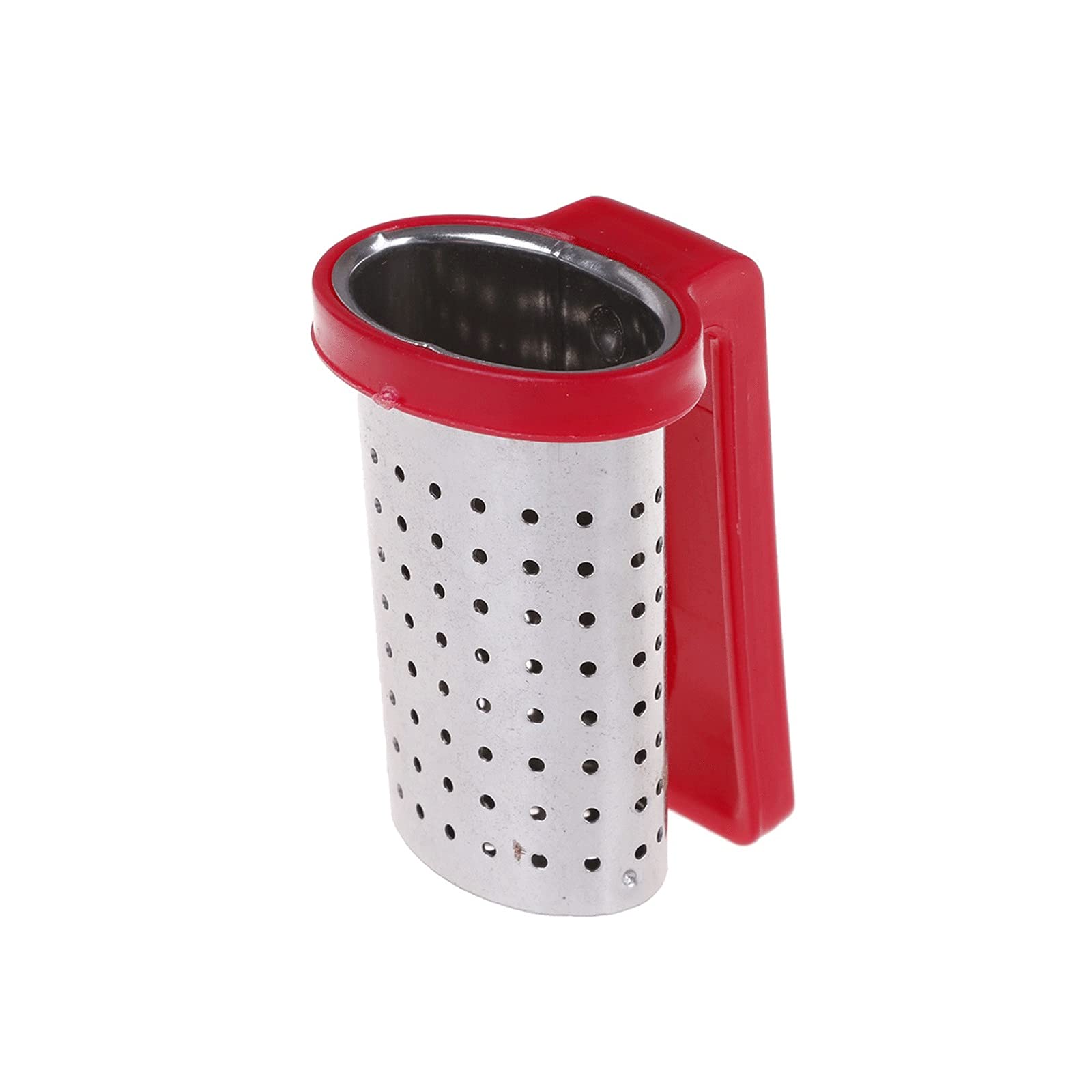 Colino da tè riutilizzabile, in acciaio inox, con manico, infusore per bustine di tè, infusore per uso domestico (rosso)