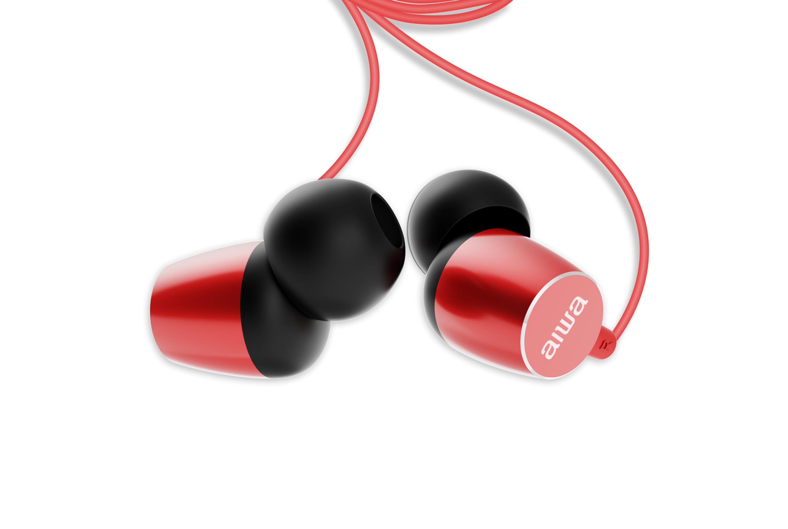 AiwaESTM-30RD Stereo Headphones with Multi-Control and Microphone Compatible with All Mobile Devices - Red