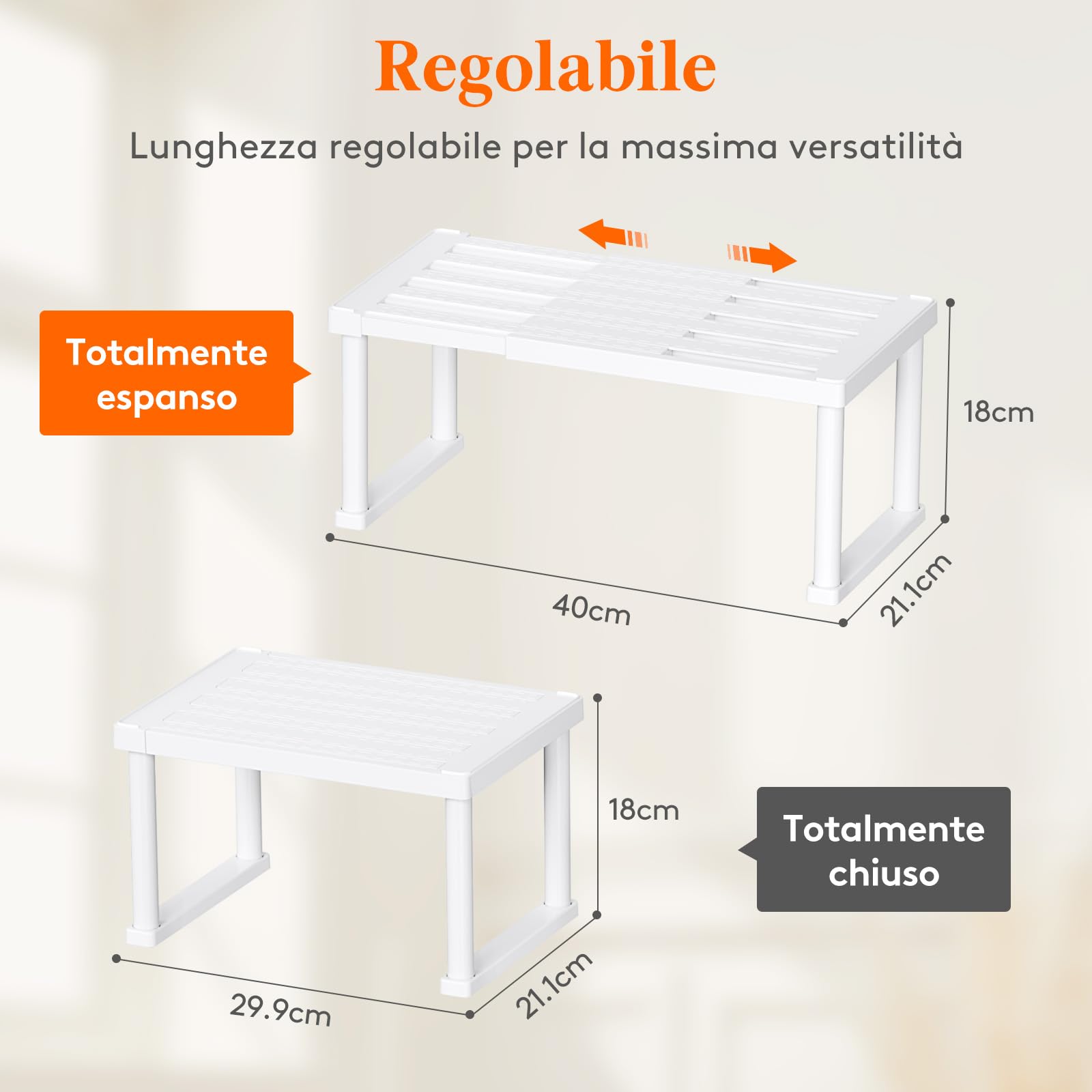 Lifewit Set di 2 portaspezie, organizer da cucina, scaffale per armadio, espandibile, multifunzionale, da cucina, piano di lavoro, armadio, scaffale, bianco