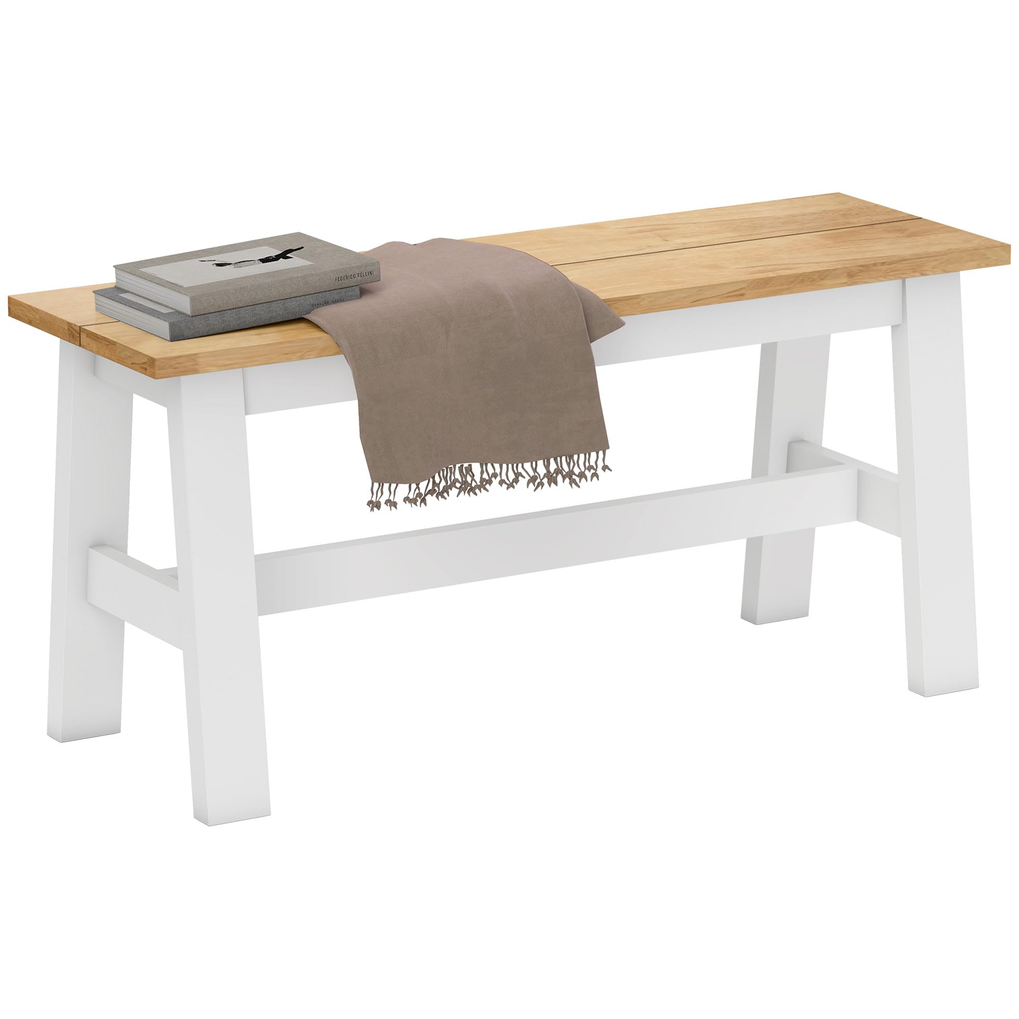 HOMCOM Sitzbank für Esszimmertisch Küchenbank aus Kautschukholz Holzbank mit Landlaus-Stil Essbank für Esszimmer, Eingang, Schlafzimmer, bis 240 kg, 95 x 30 x 45 cm, Eiche