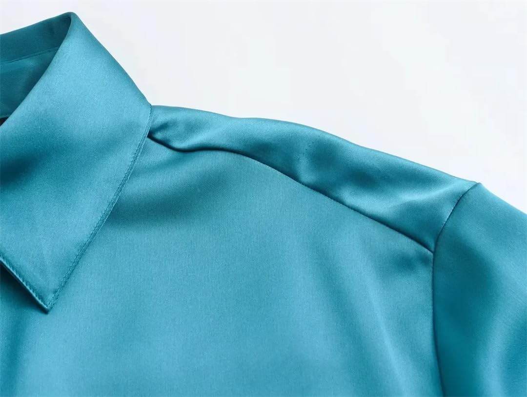 Dcvmvmn Camicie da donna in raso primavera e autunno camicie a maniche lunghe con bottoni camicie con colletto