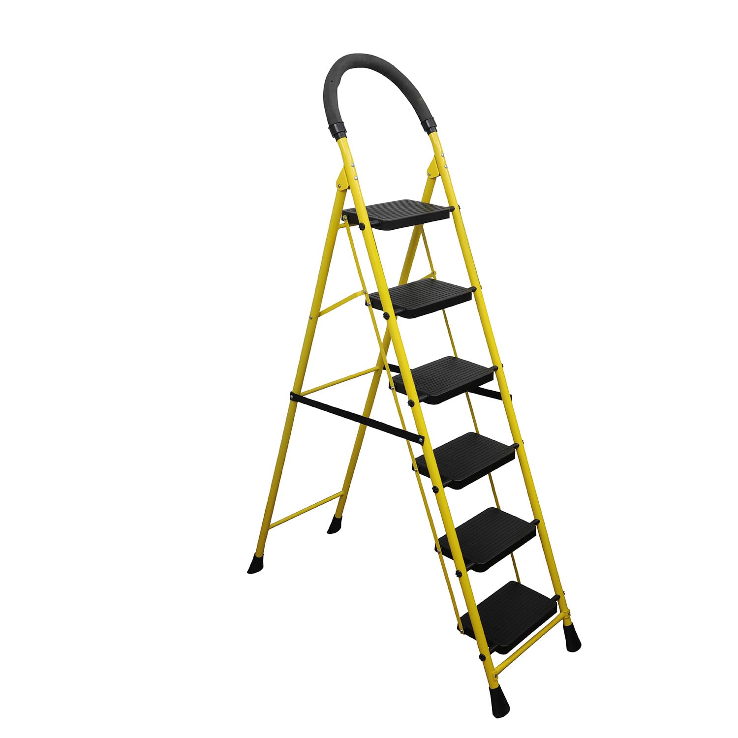 BonKaso Premium Steel Multipurpose Climb Swift 6-Step Foldable Ladder with Safety Clutch Lock  Anti-Slip, Heavy-Duty Design for Indoor & Outdoor Use -...