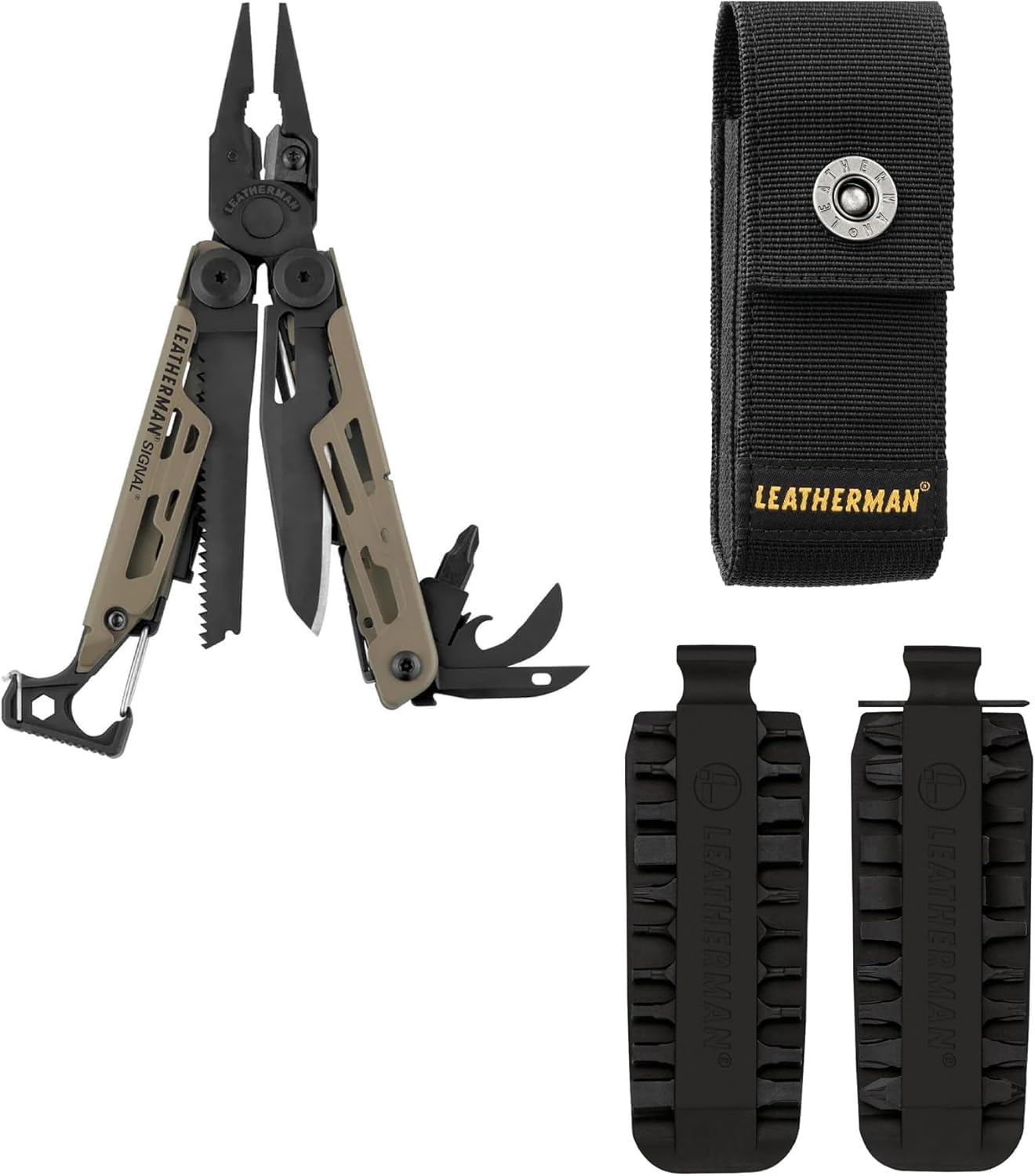 Leatherman Signal Multiherramienta 19 en 1 con Funda de Nylon con Bolsillos y Kit de Puntas (42) - Herramienta para Camping y Supervivencia