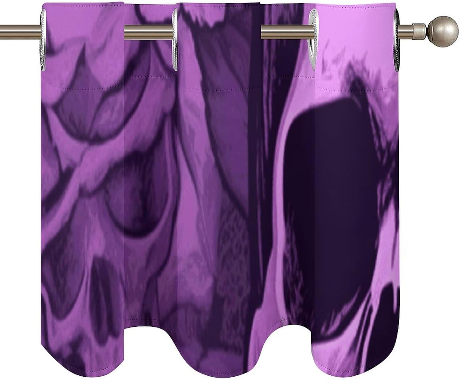 Purple Skulls and Roses Valances for Window 2 Panels. Light Filtering Curtains Farmhouse Short Small Valance.Modern Curtains for Windows Living Room Kitchen Over Sink.