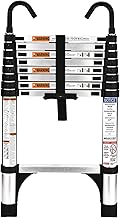 HBTower Escamotable en Aluminium,Echelle telescopique 2.6M/8.5FT avec Crochets,Echelle plianteConvient aux Camping-Cars, greniers, extérieurs et intérieurs, Charge Max 150 kg (Argenté)