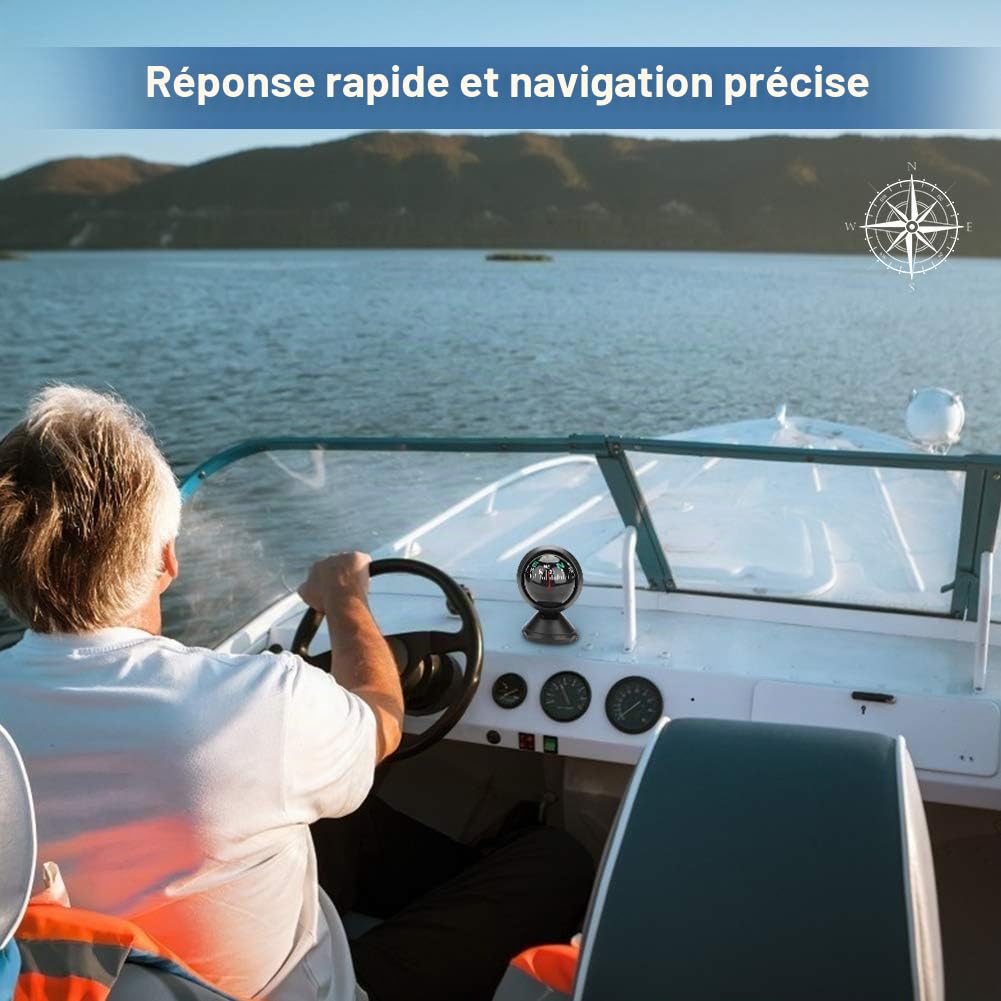 Boussole de Bateau, Boussole de Voiture Tableau de Bord Boussole d'exploration de Navigation numérique, Boussole Marine Noire adaptée à la Voiture de Camion de Bateau