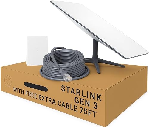 Starlink Gen 3 Kit de Internet satelital estándar Plato con enrutador Wi-Fi 6 + cable adicional de 50 pies Internet de alta velocidad y baja
