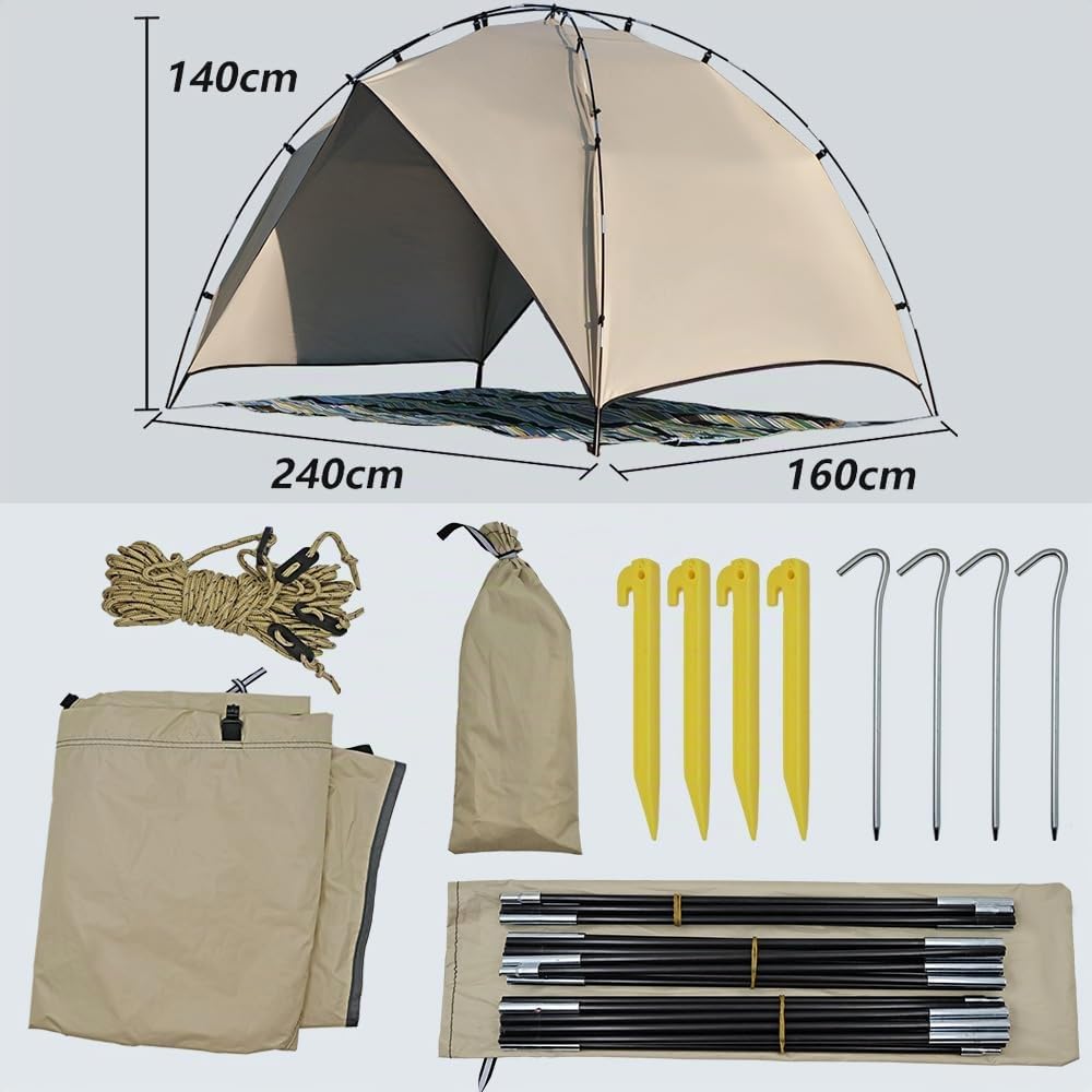 Tragbares 2-4 Personen Strandmuschel Familien-Strandzelt Sun Shade – Leicht & Schnell Aufzubauen, UPF 50+ UV-Schutz, Canopy für Garten, Park & Camping (Kaki)