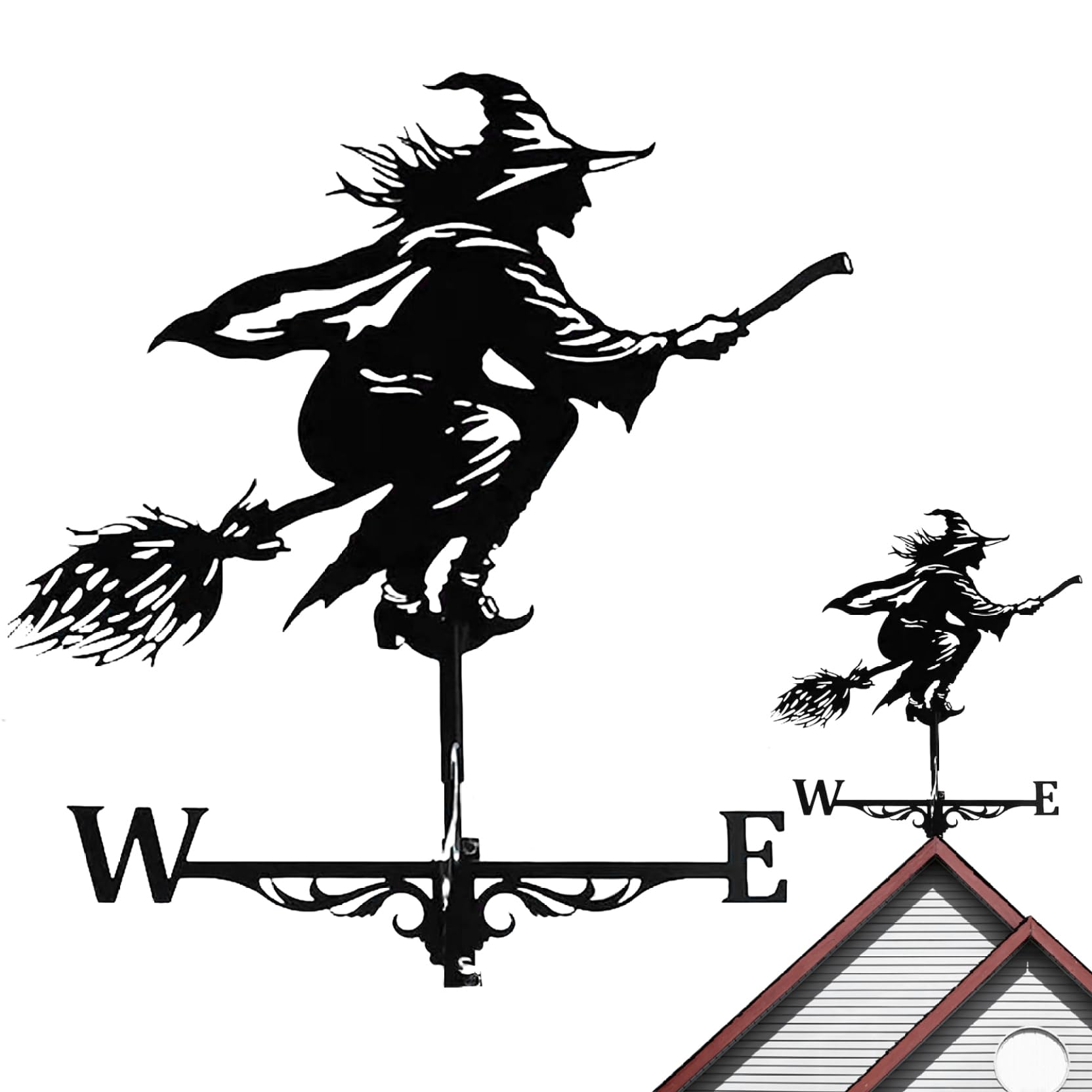 Veletas De Viento VéAno De Clima De Bruja para Cobertizo De JardíN Viento De Brujas Vane 37x60 Cm De Metal Black Hollow Viento DireccióN Indicadora Monta De Techo